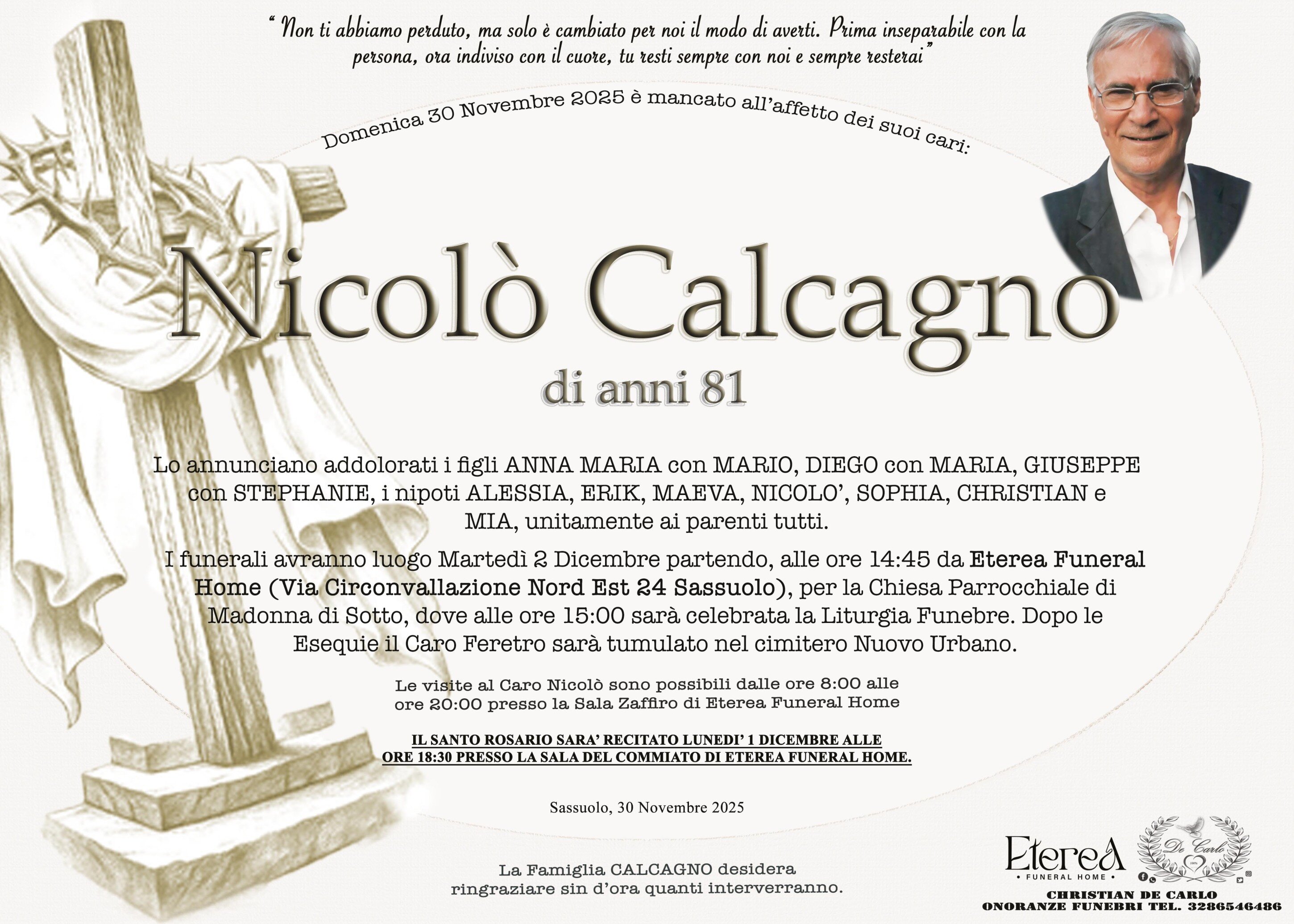 Nicol&ograve; Calcagno di anni 81