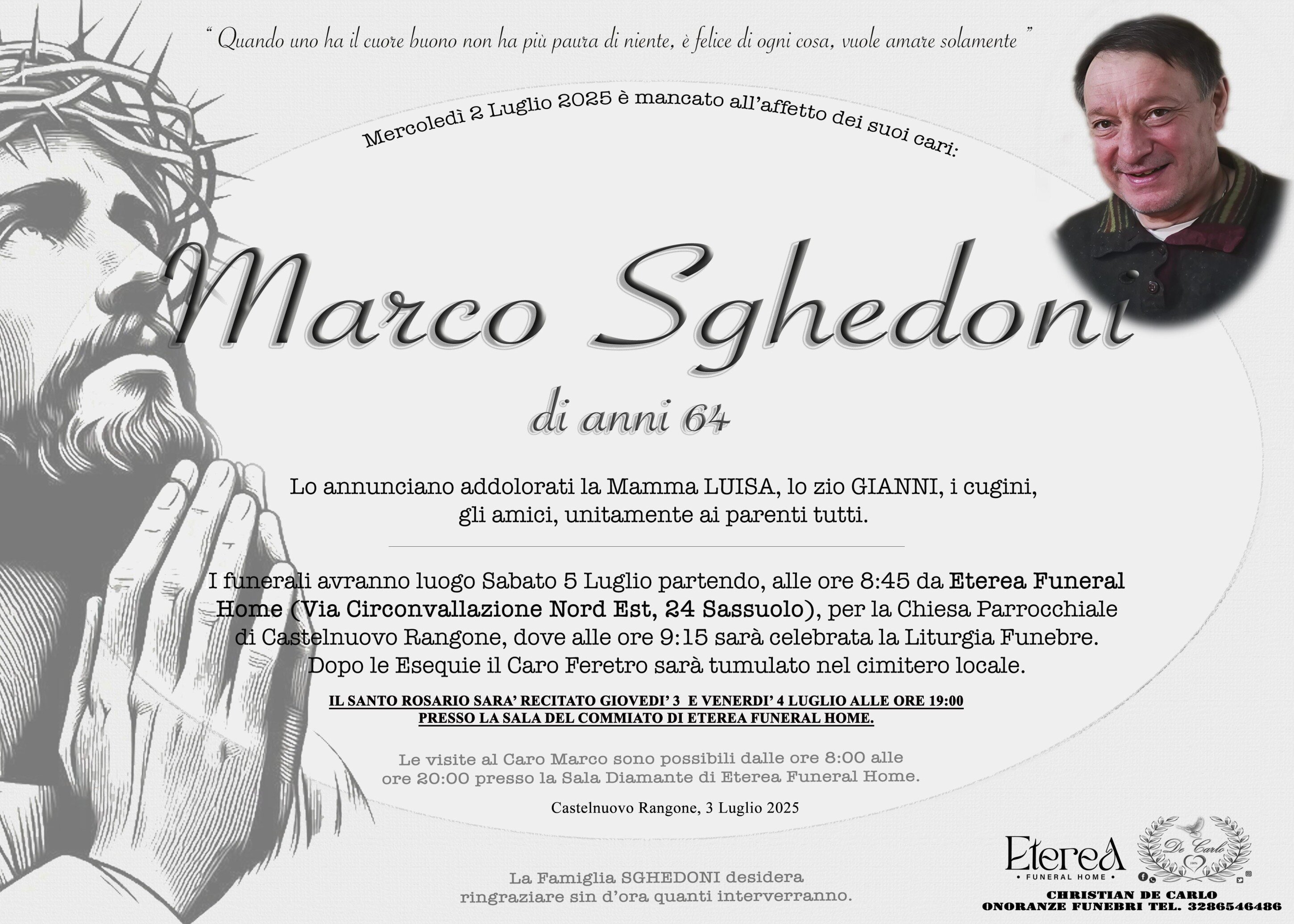 Marco Sghedoni di anni 64