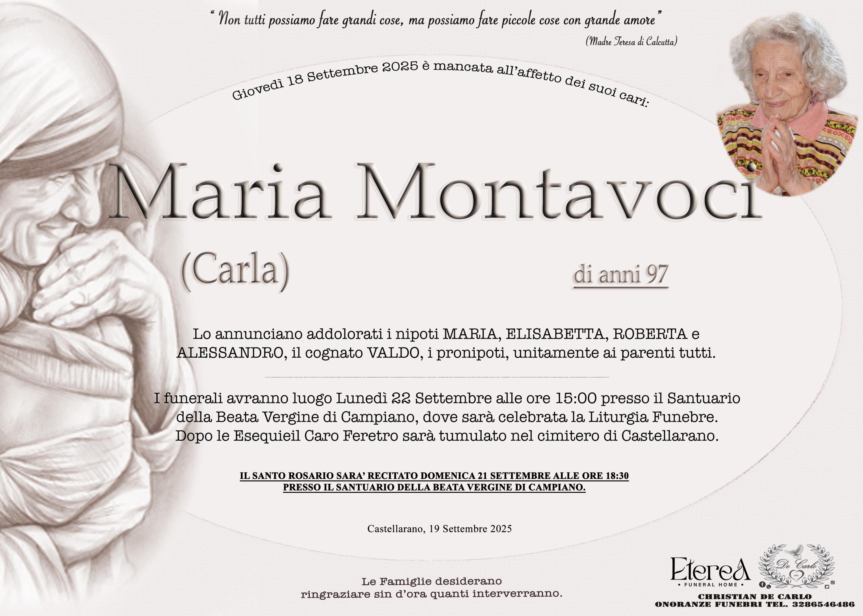 Maria (Carla) Montavoci di anni 97