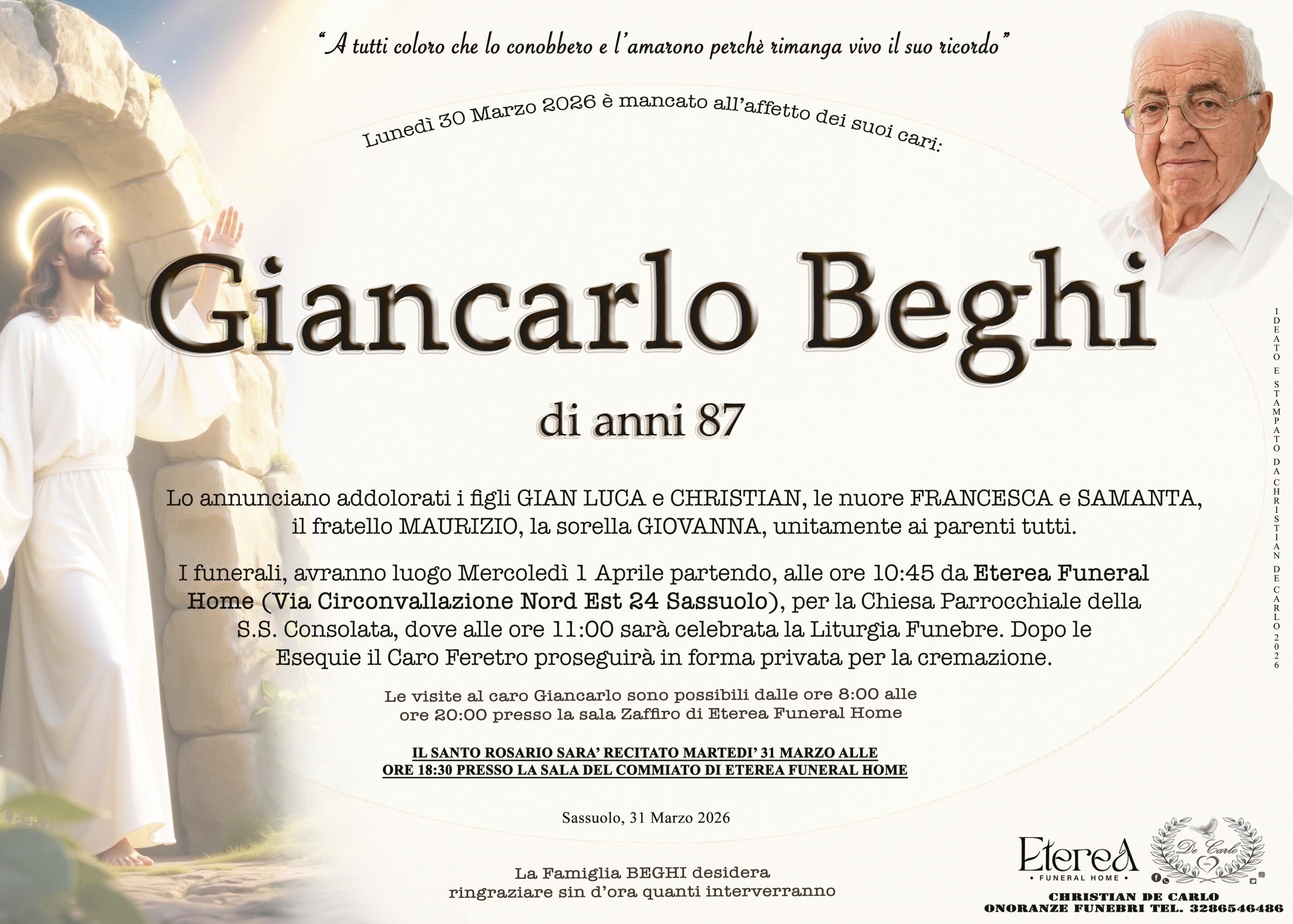 Giancarlo Beghi di anni 87