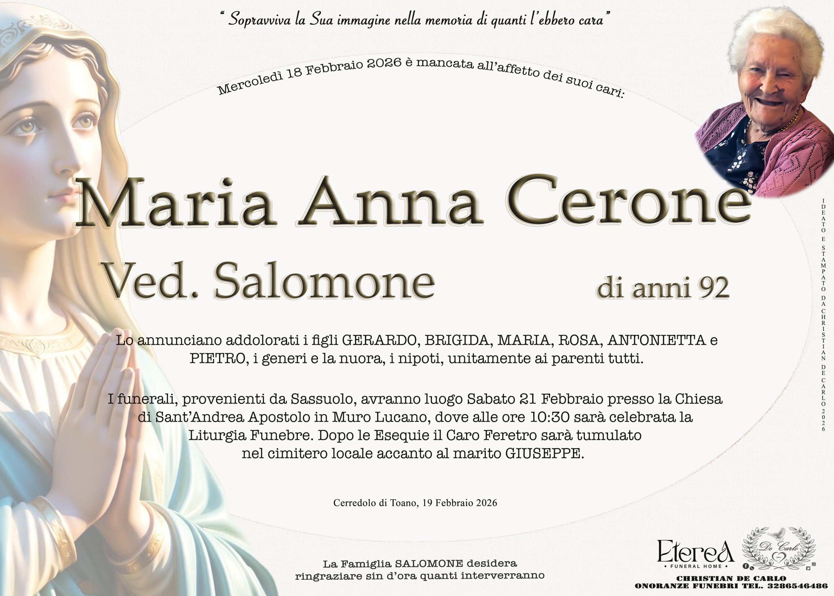Maria Anna Cerone Ved. Salomone di anni 92 Maria Anna Cerone Ved. Salomone di anni 92
