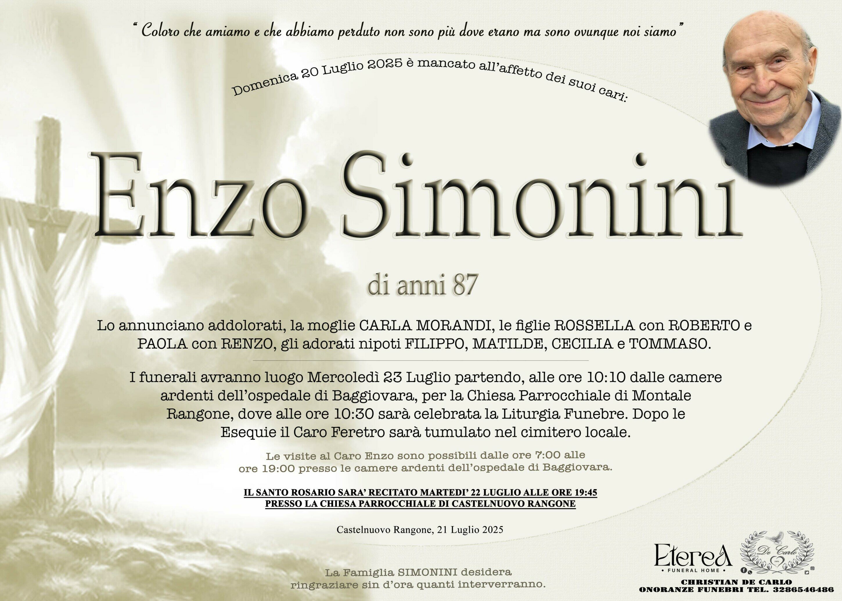 Enzo Simonini di anni 87