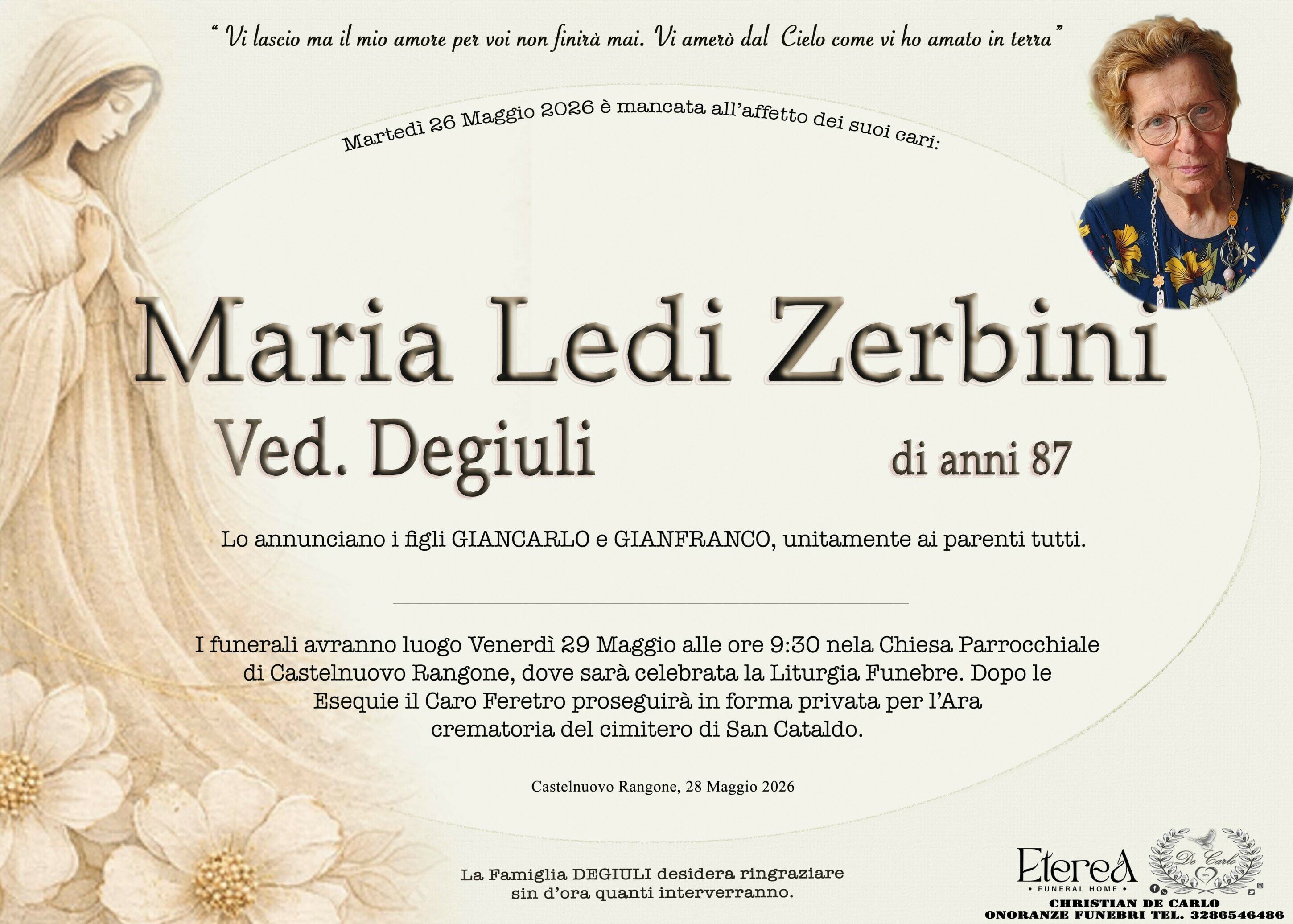 Maria Ledi Zerbini Ved. Degiuli di anni 87
