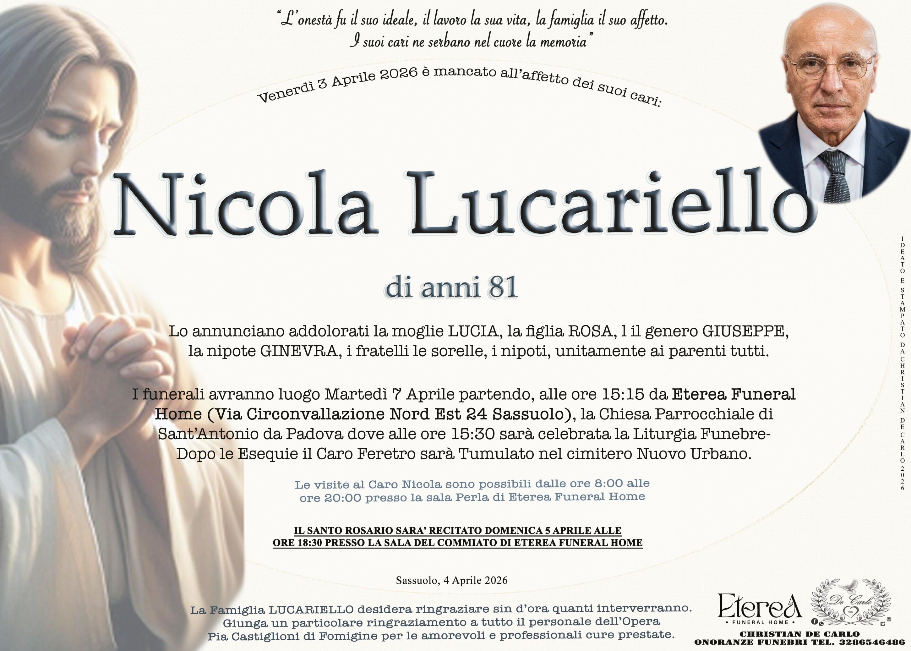 Nicola Lucarelli di anni 81