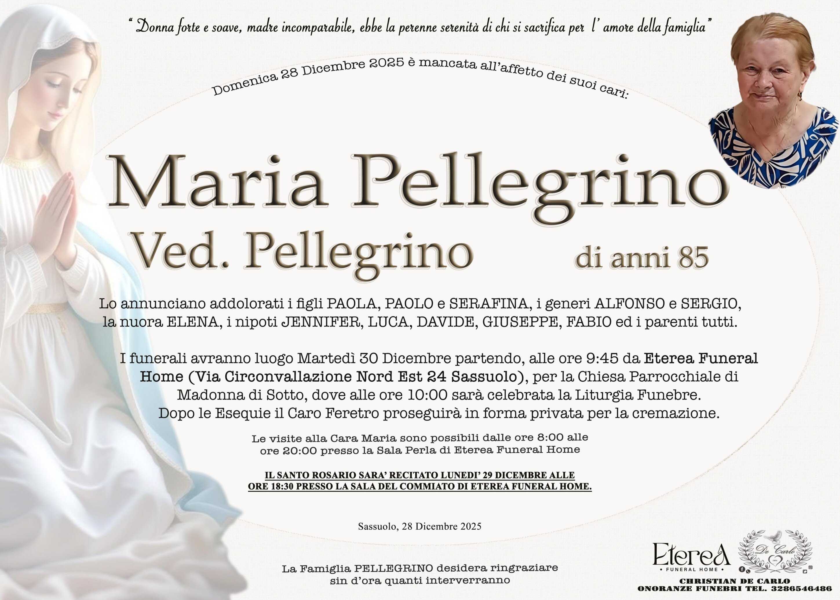 Maria Pellegrino Ved. Pellegrino di anni 85