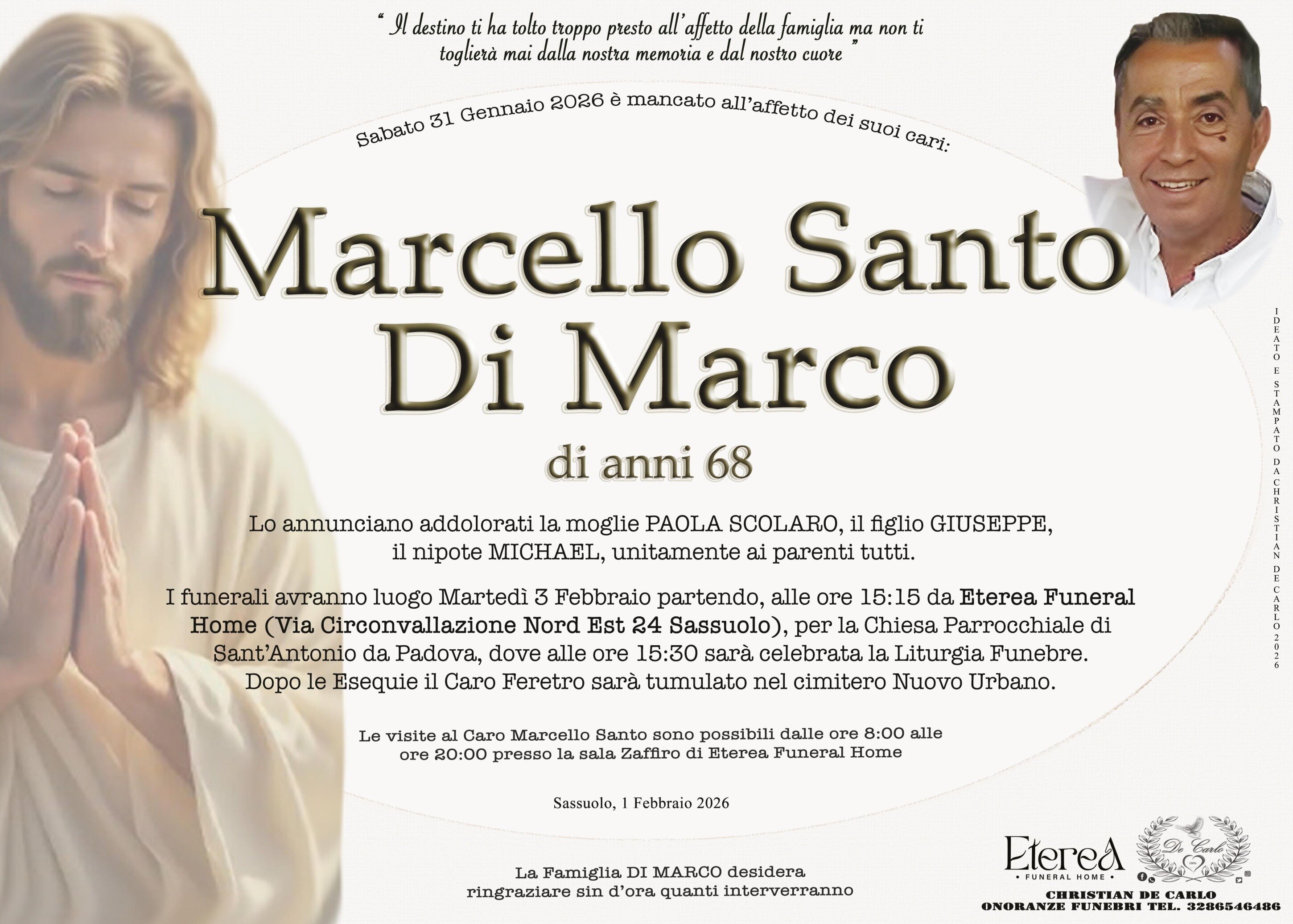 Marcello Santo Di Marco di anni 68