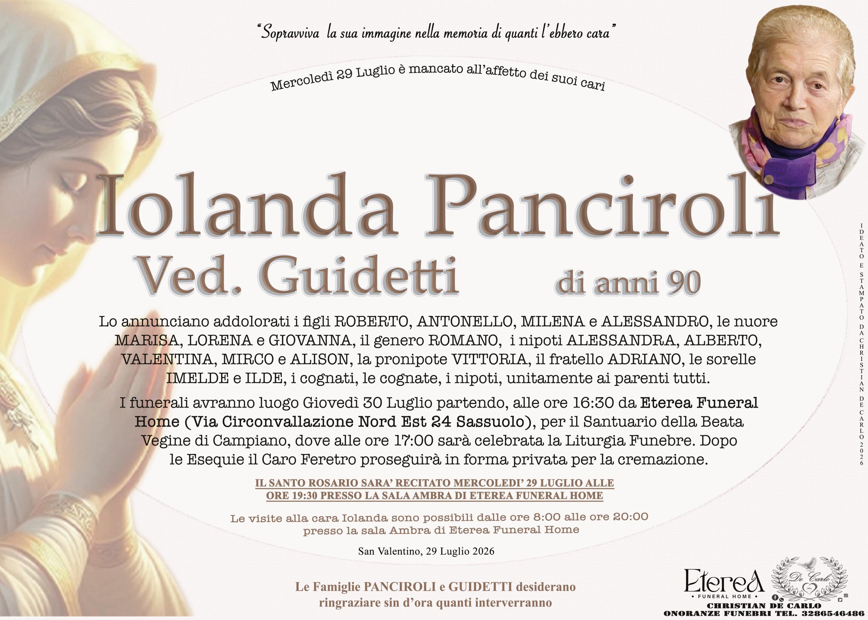 Iolanda Panciroli Ved. Guidetti di anni 90