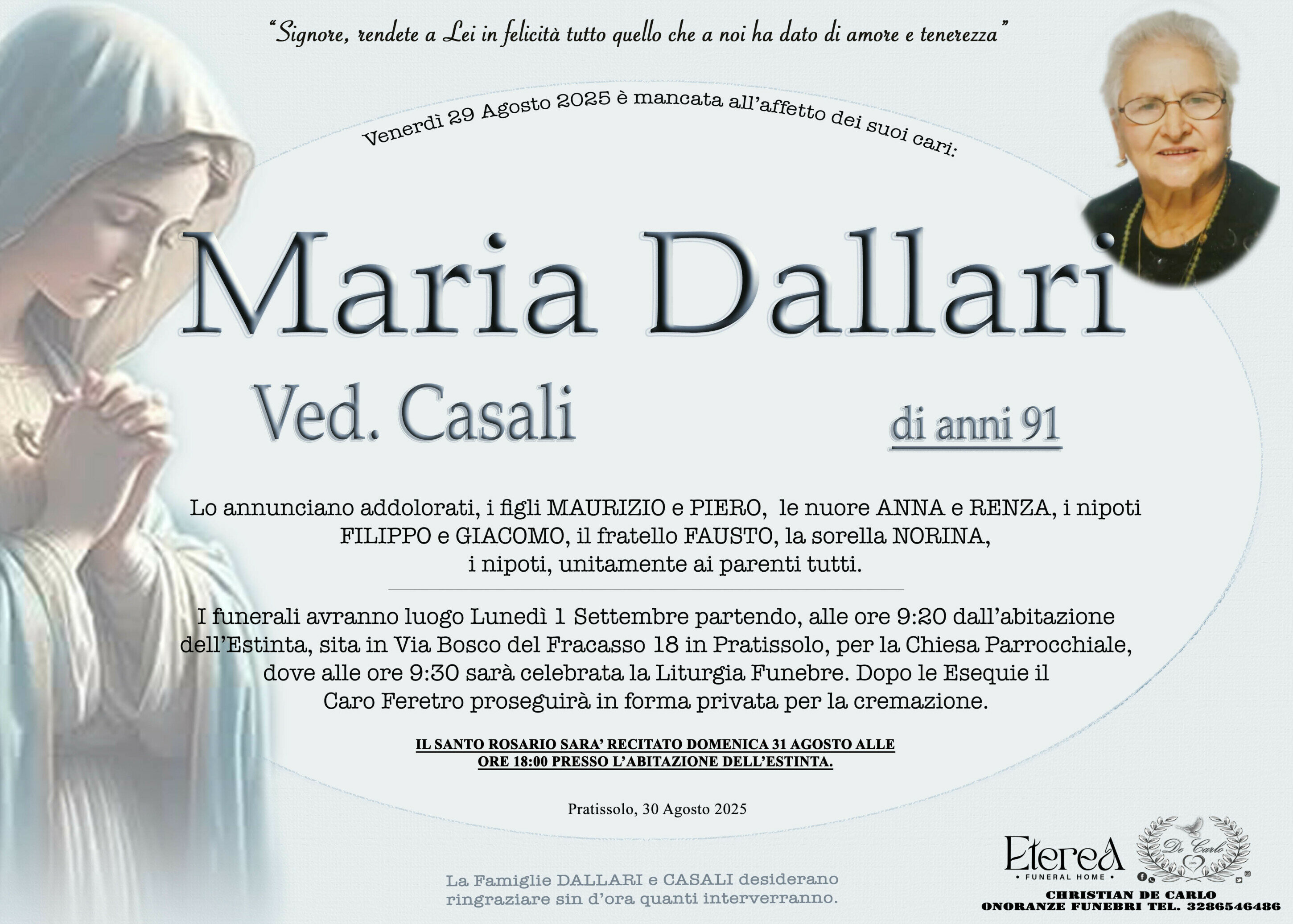 Maria Dallari Ved. Casali di anni 91