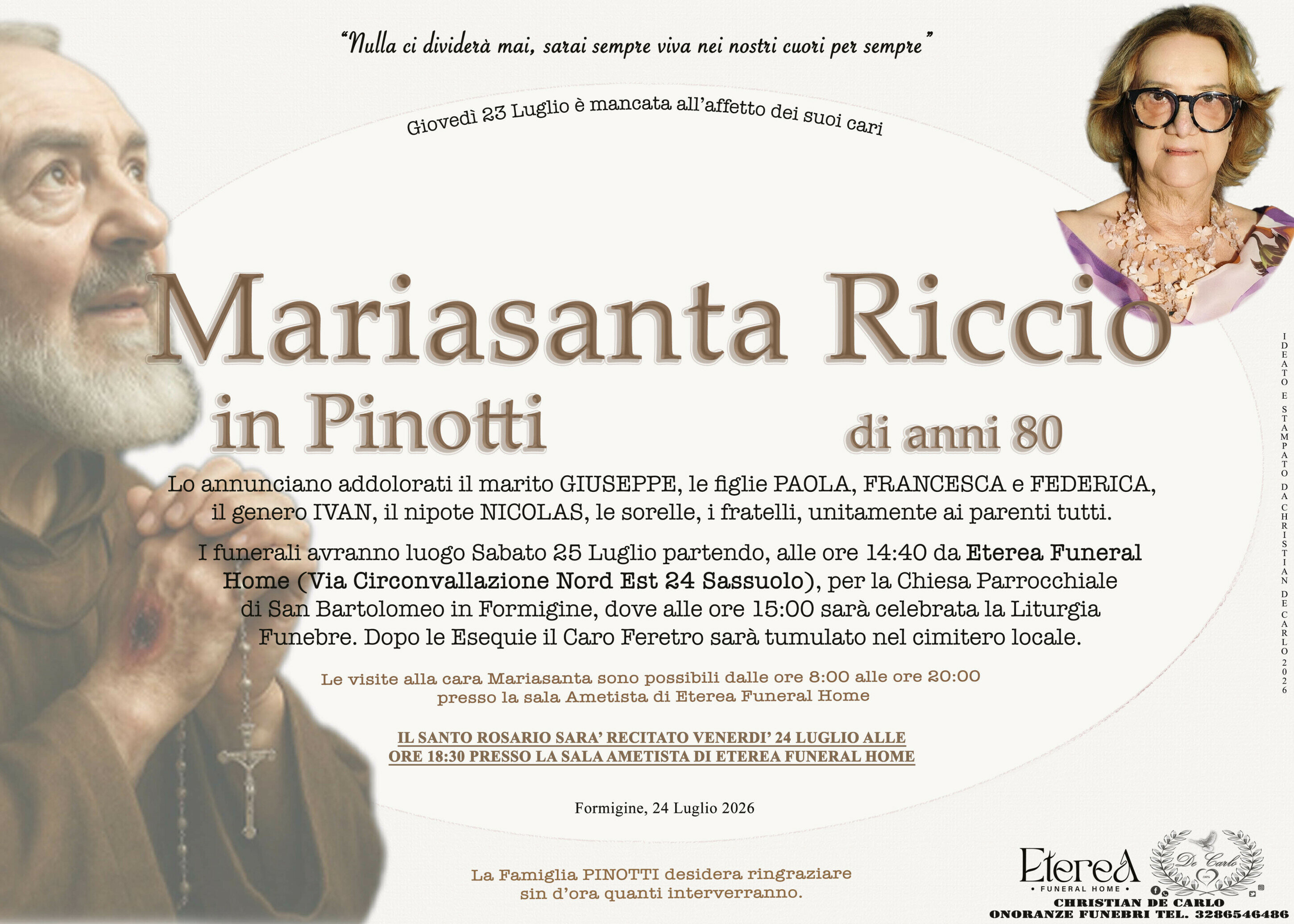 Mariasanta Rccio in Pinotti di anni 80