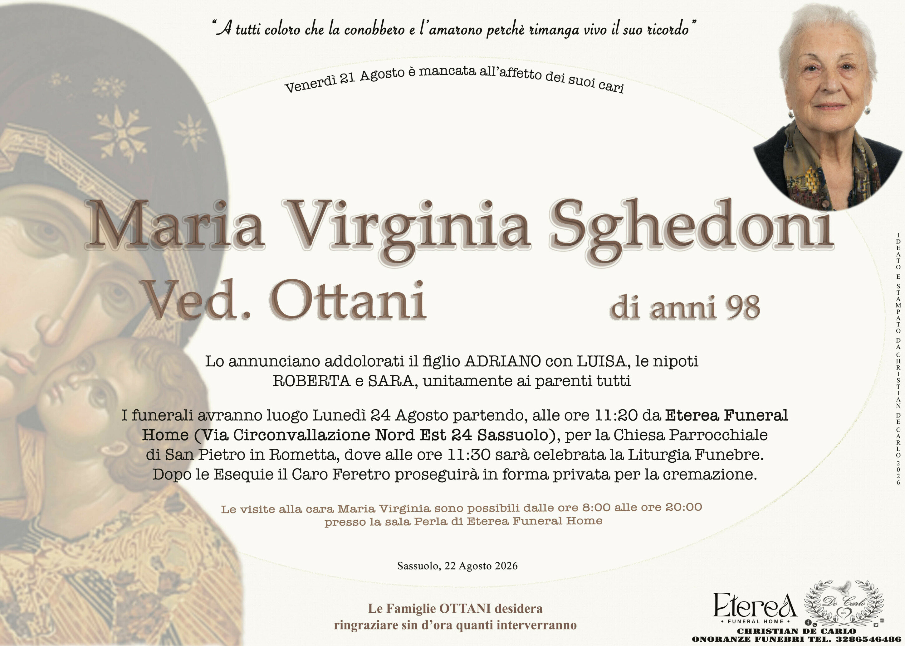 Maria Virginia Sghedoni Ved. Ottani di anni 98 Maria Virginia Sghedoni Ved. Ottani di anni 98