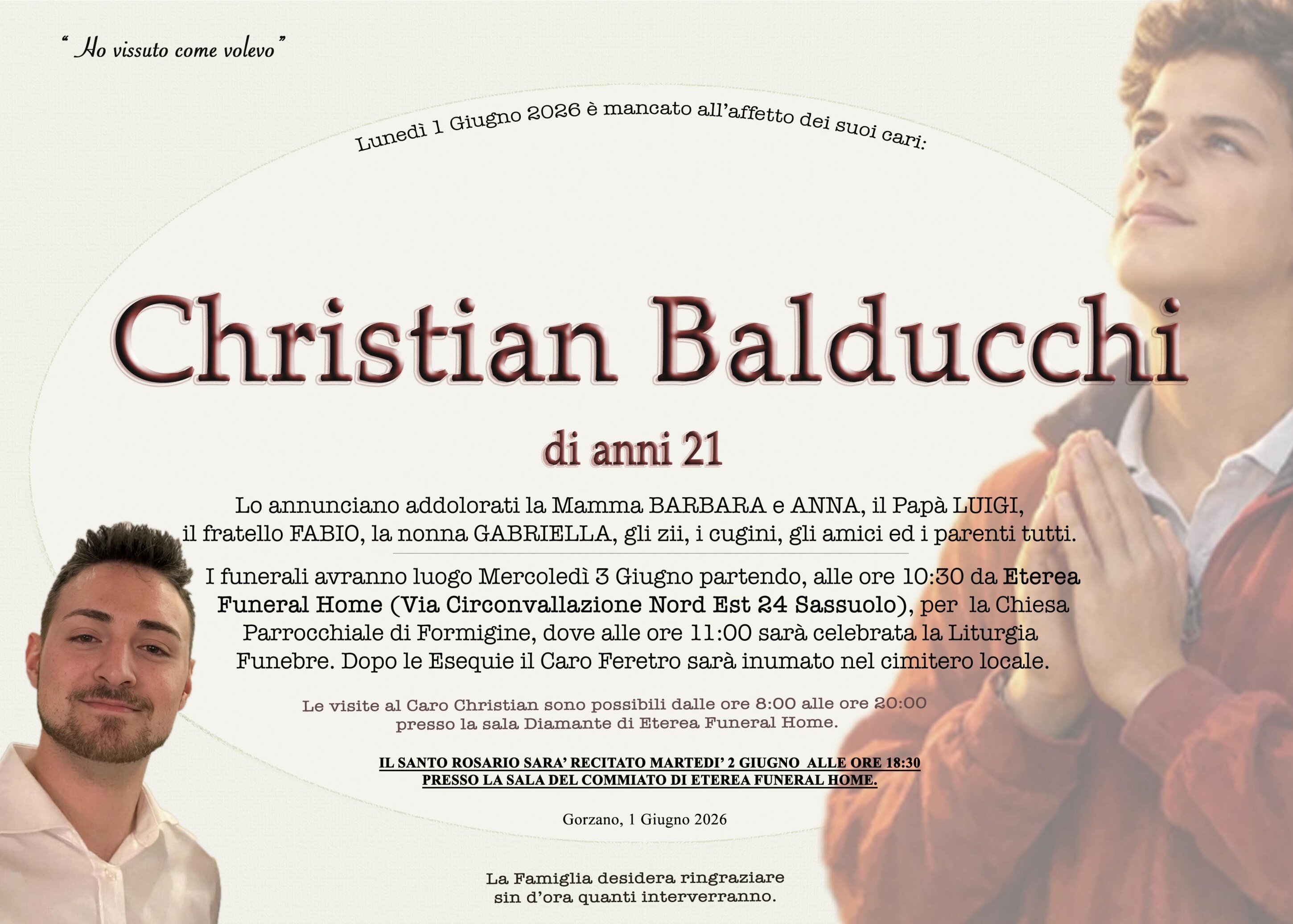 Christian Balducchi di anni 21