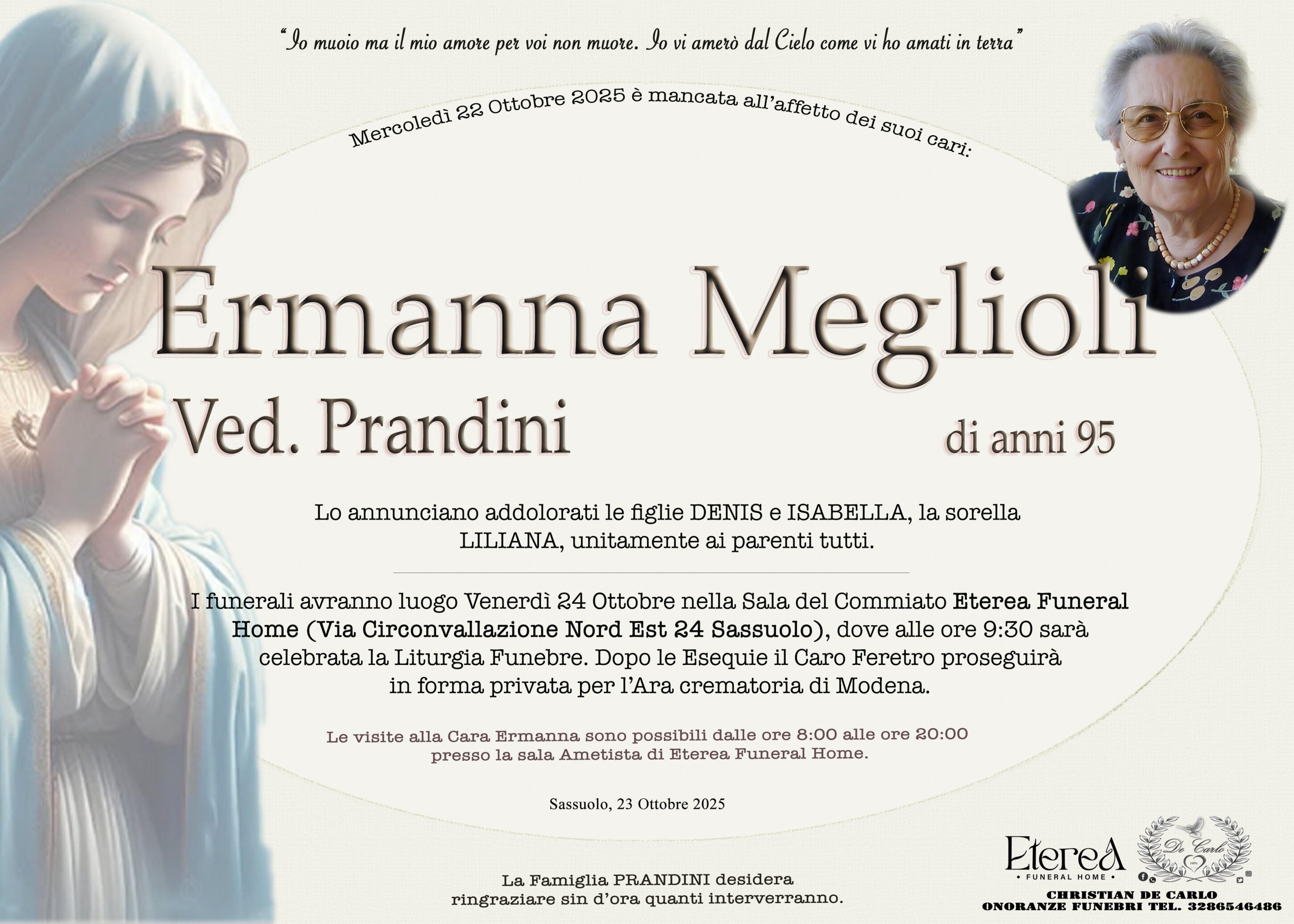 Ermanna Meglioli Ved. Prandini di anni 95