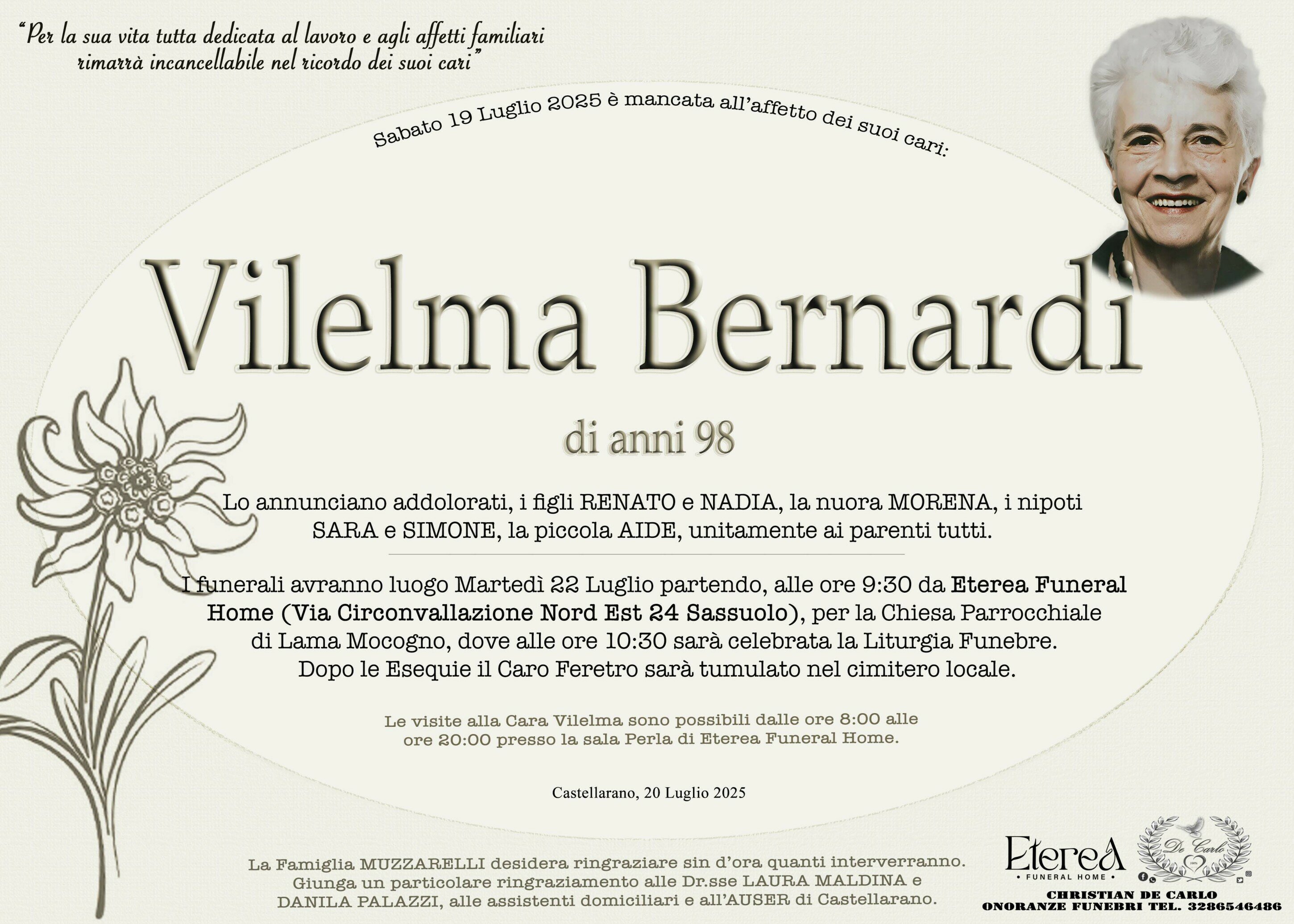 Vilelma Bernardi di anni 98