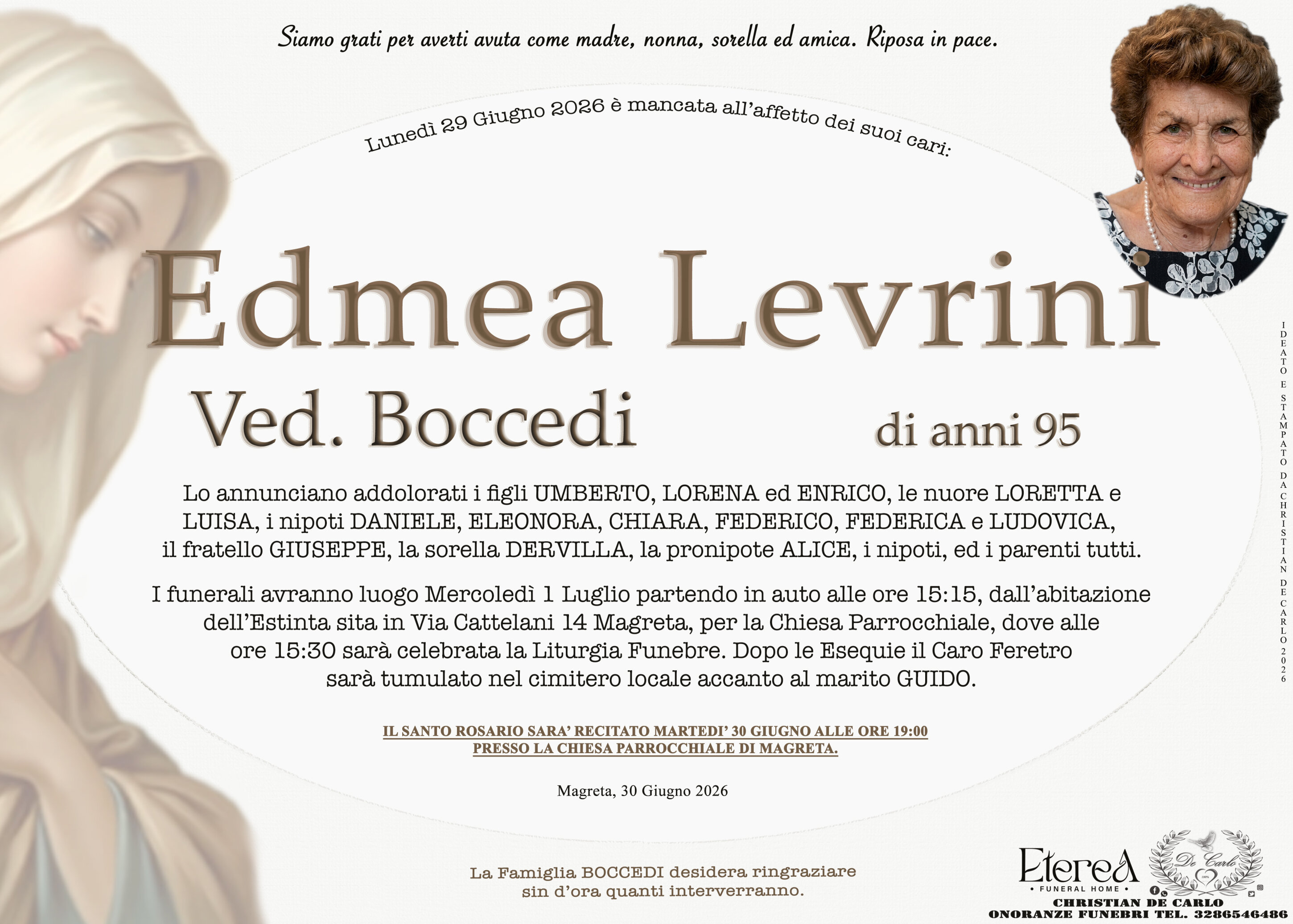 Edmea Levrini Ved. Boccedi di anni 95