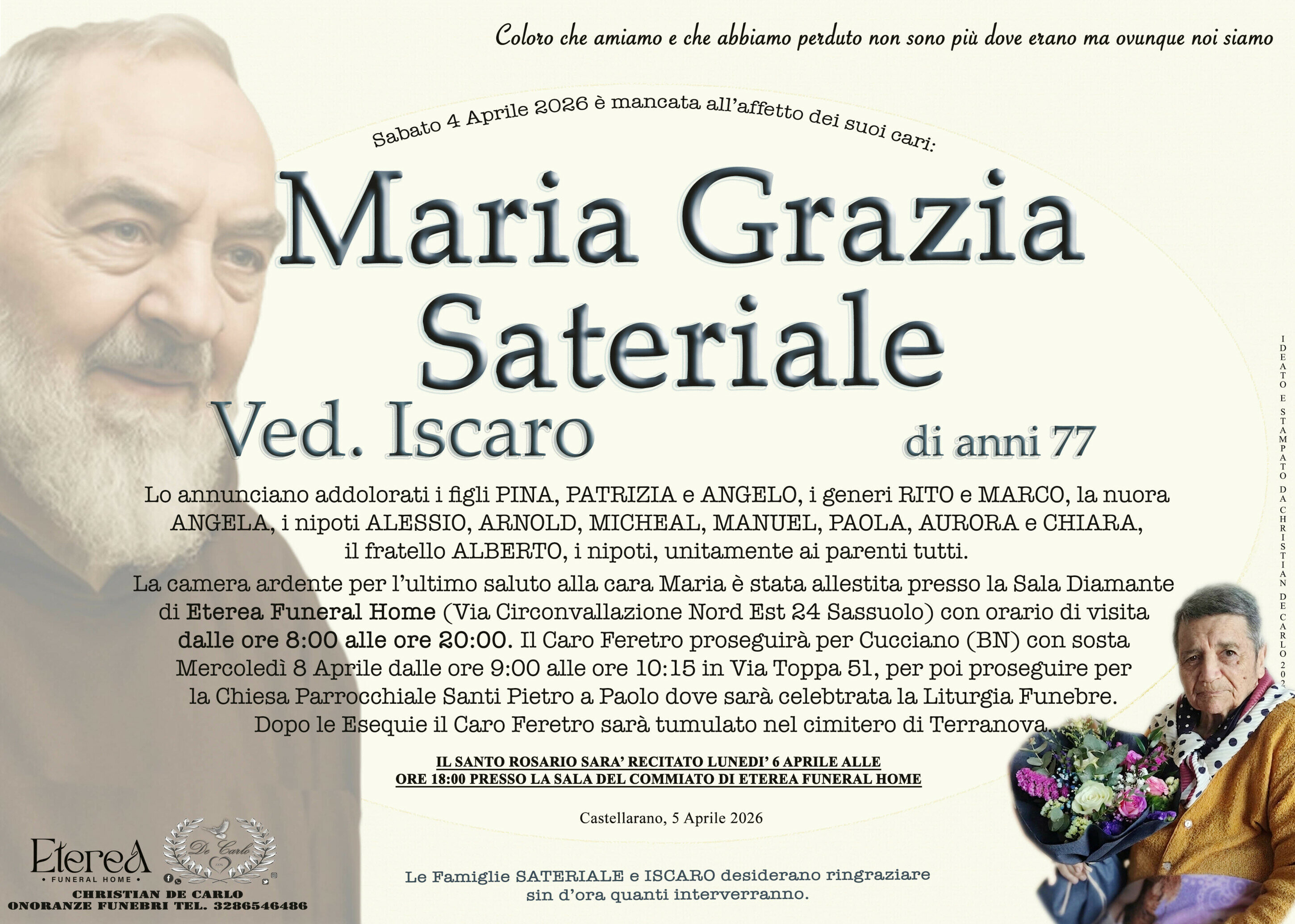 Maria Grazia Sateriale Ved. Iscaro di anni 77