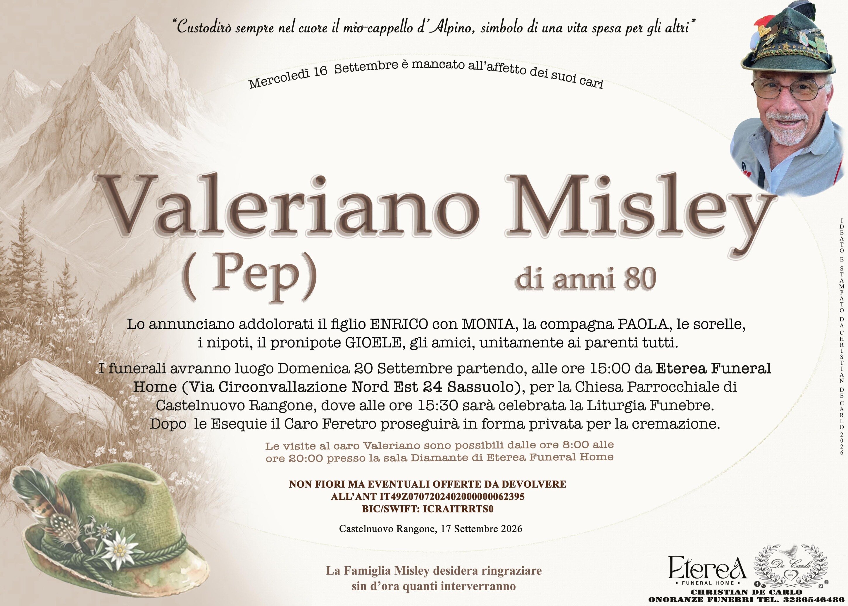 Valeriano (Pep) Misley di anni 80