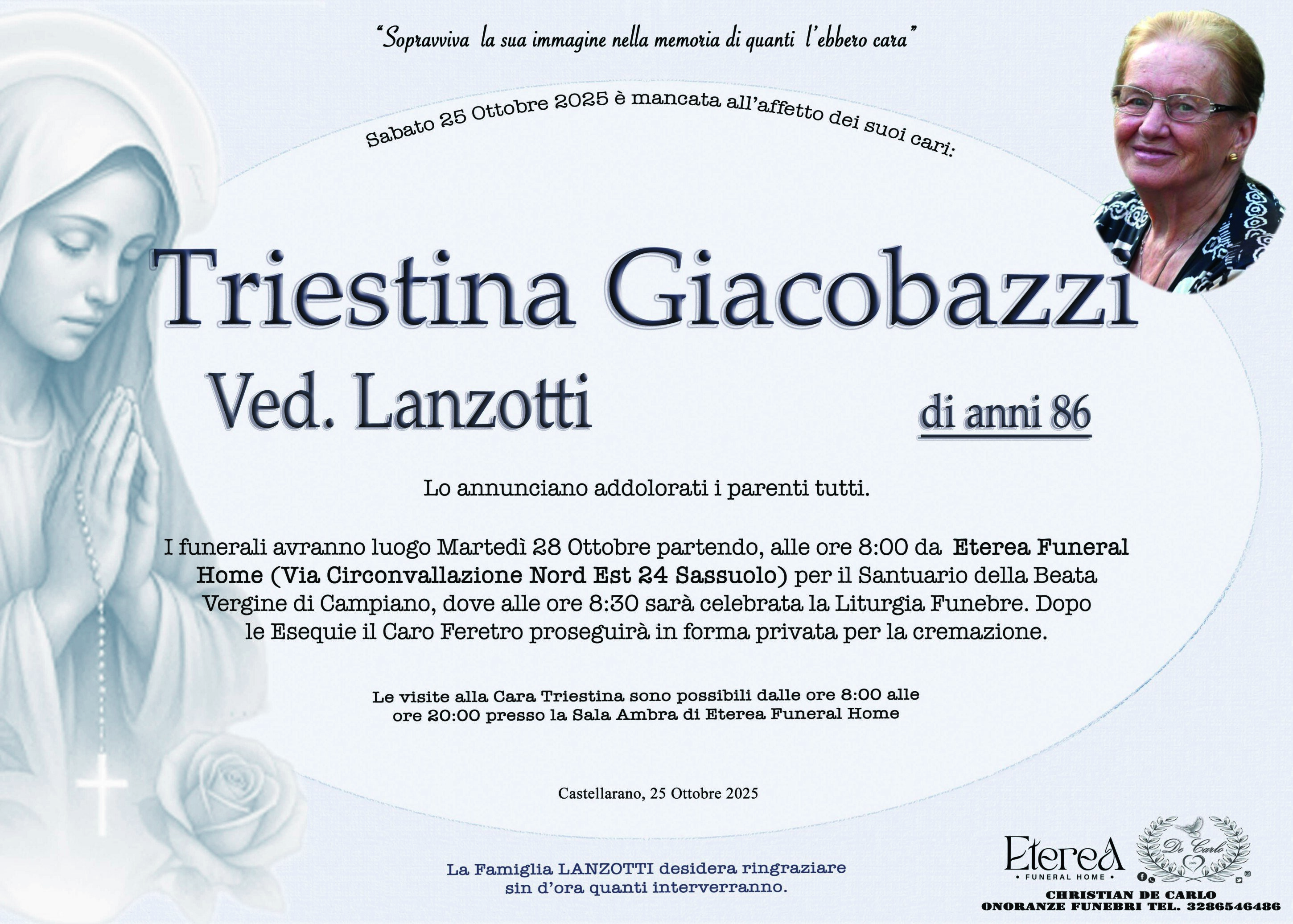 Triestina Giacobazzi Ved. Lanzotti di anni 86