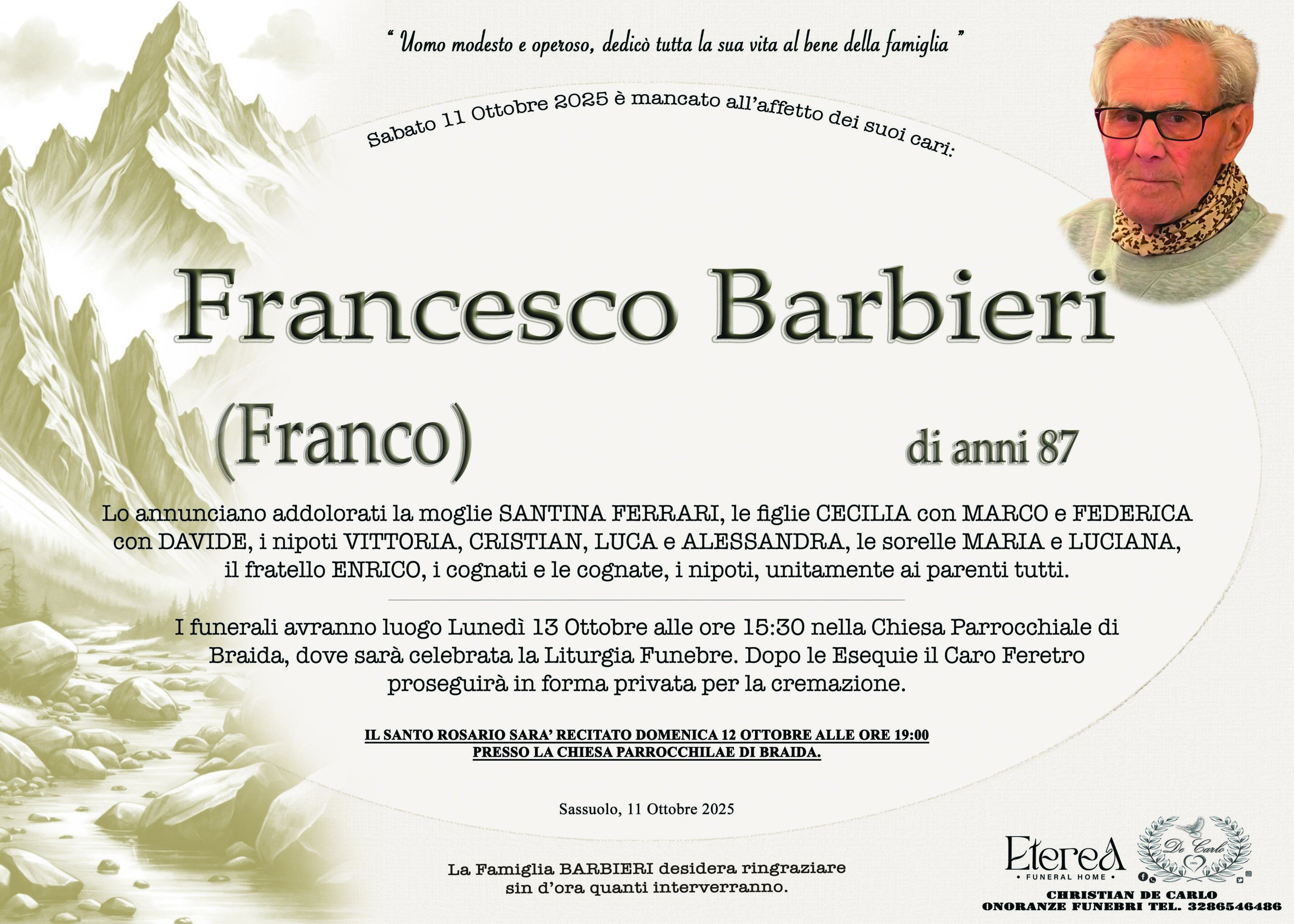 Francesco Barbieri (Franco) di anni 87