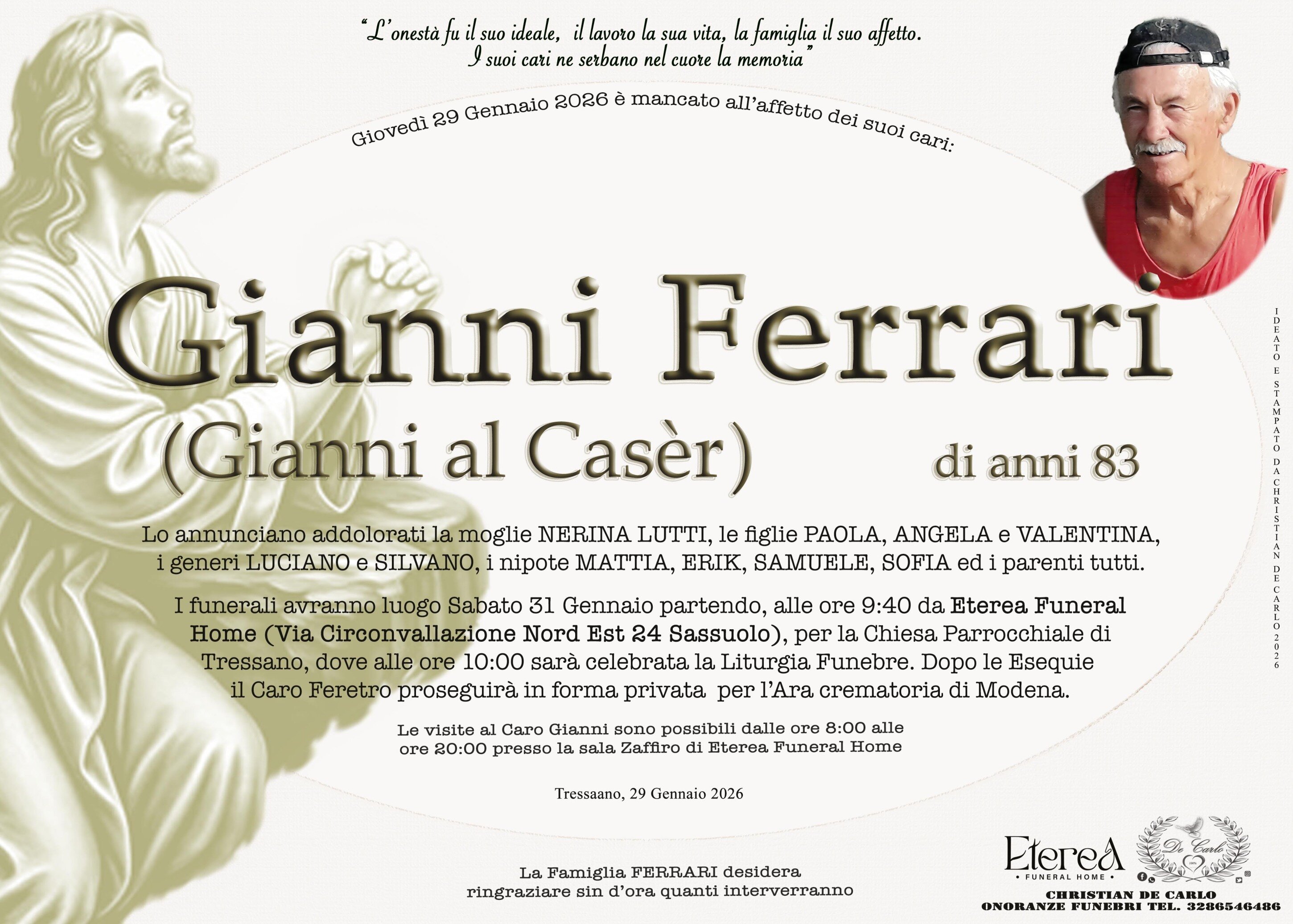 Gianni Ferrari (Gianni al Cas&egrave;r) di anni 83