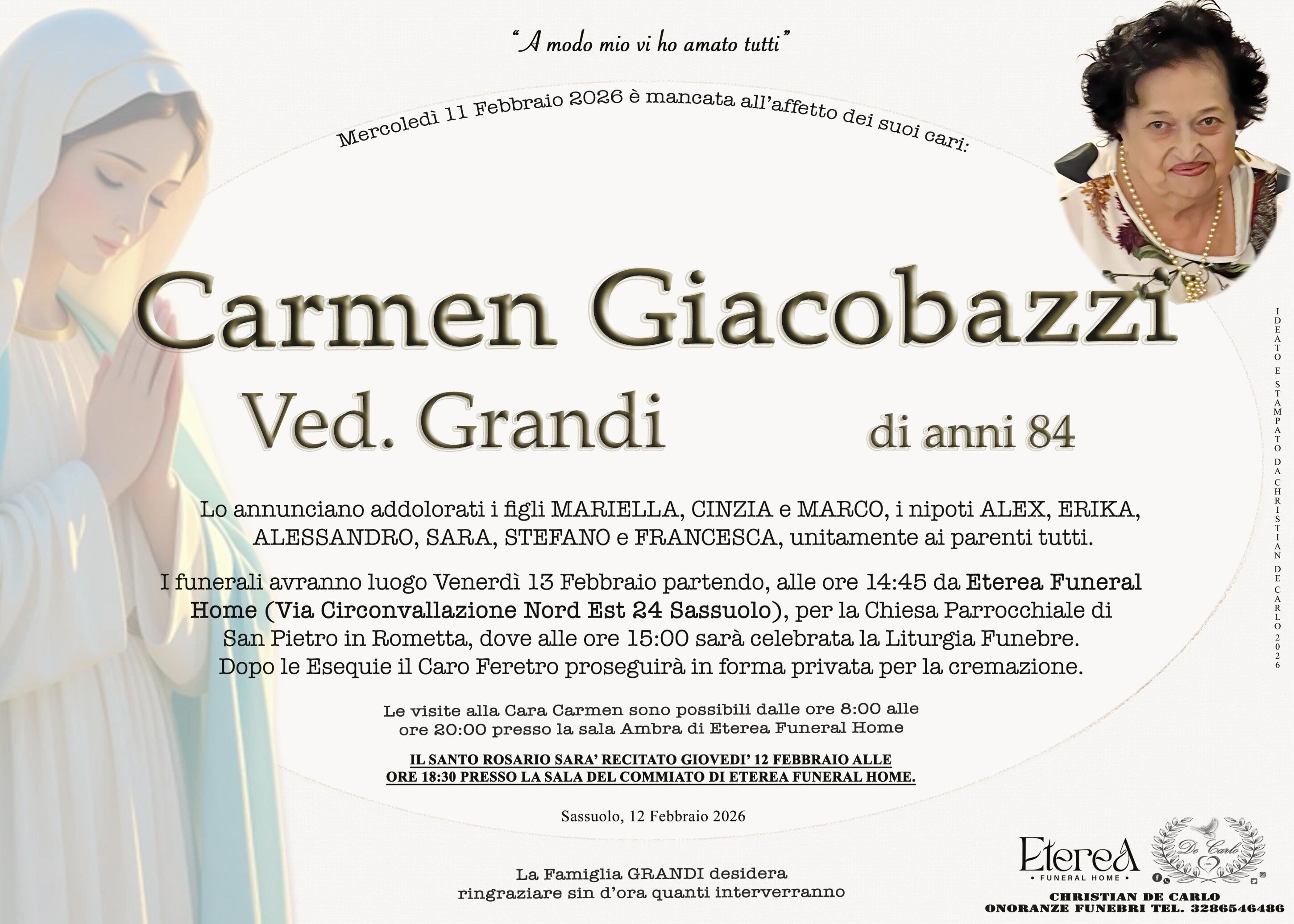 Carmen Giacobazzi Ved. Grandi di anni 84 Carmen Giacobazzi Ved. Grandi di anni 84