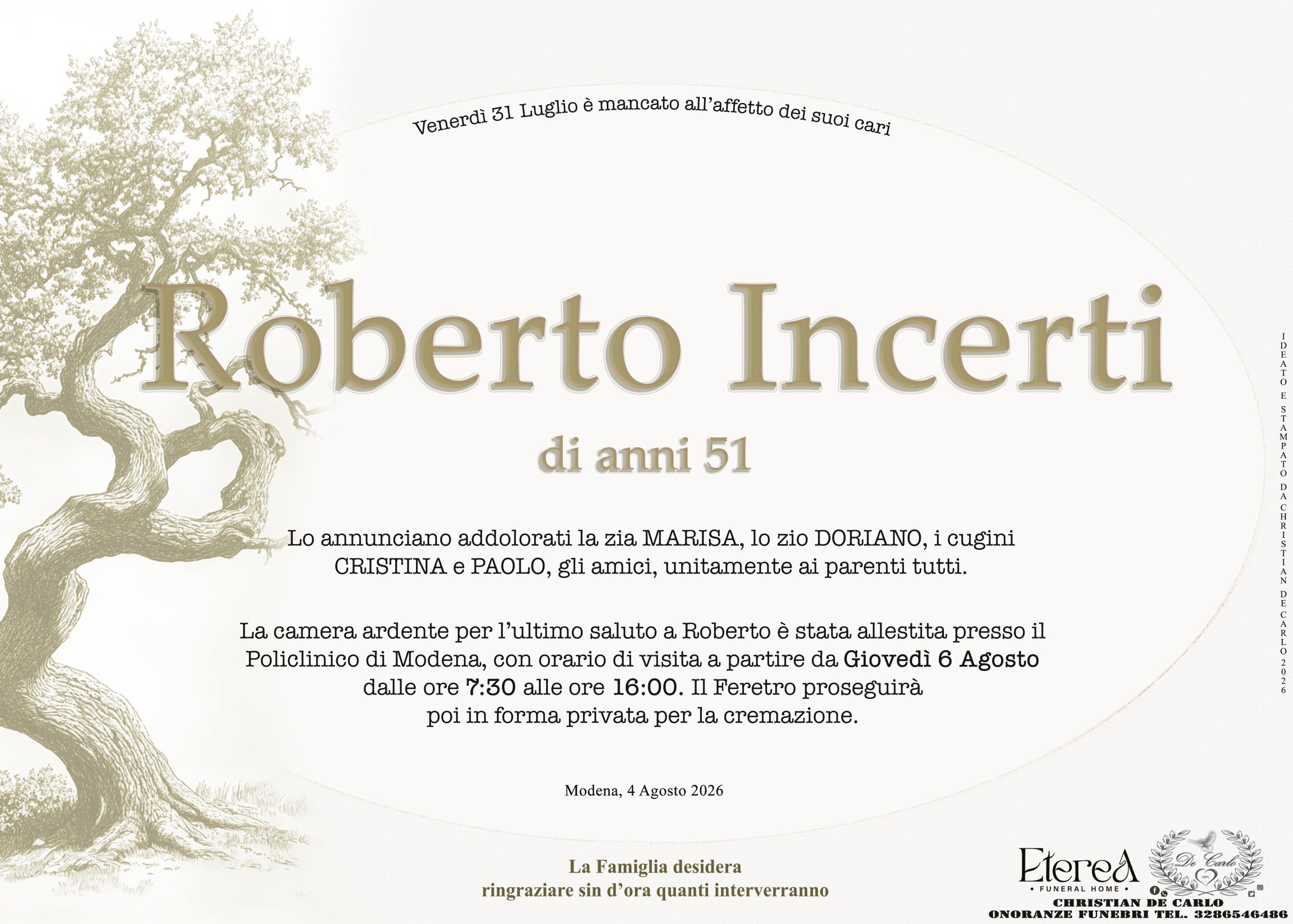 Roberto Incerti di anni 51
