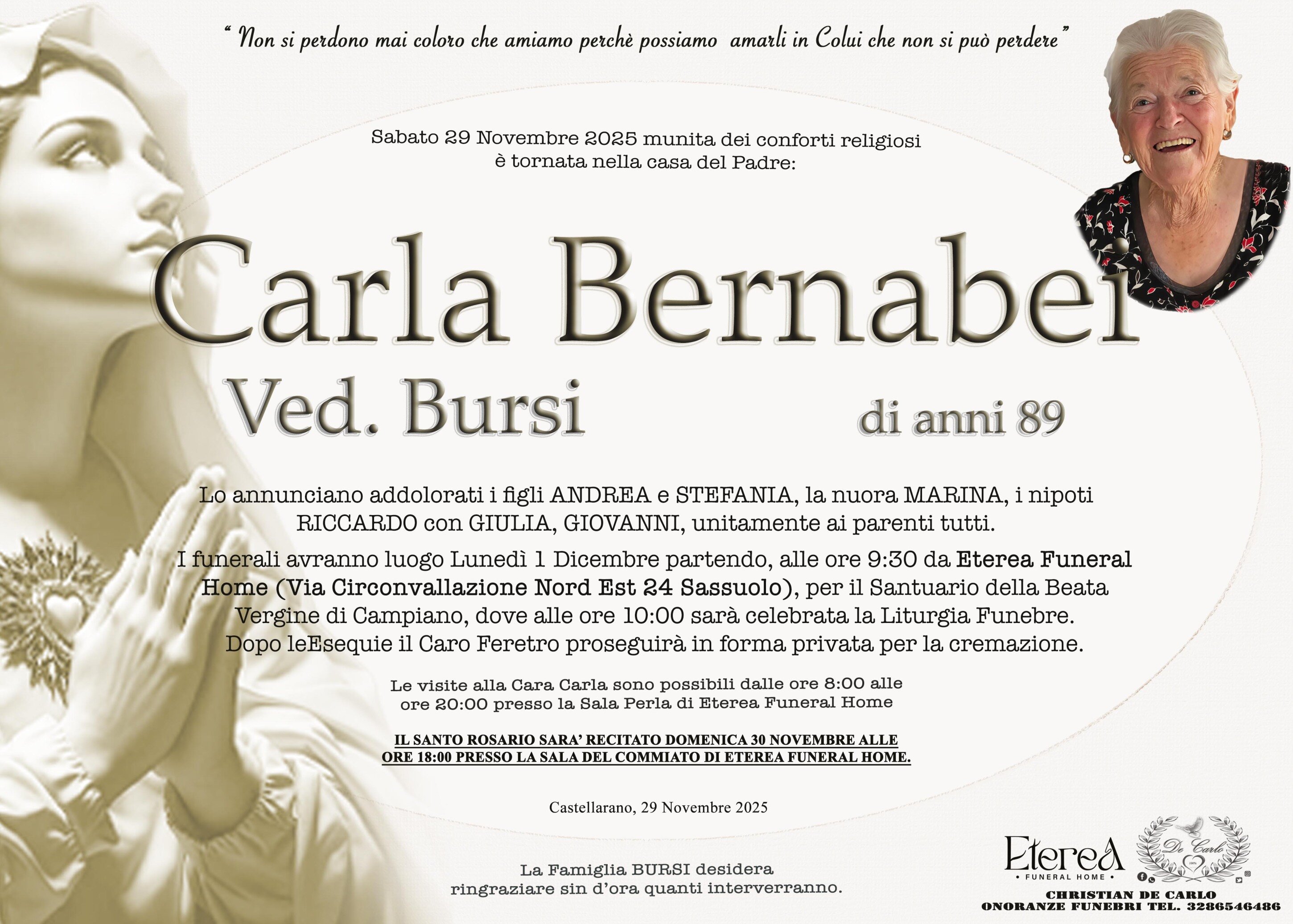 Carla Bernabei Ved. Bursi di anni 89