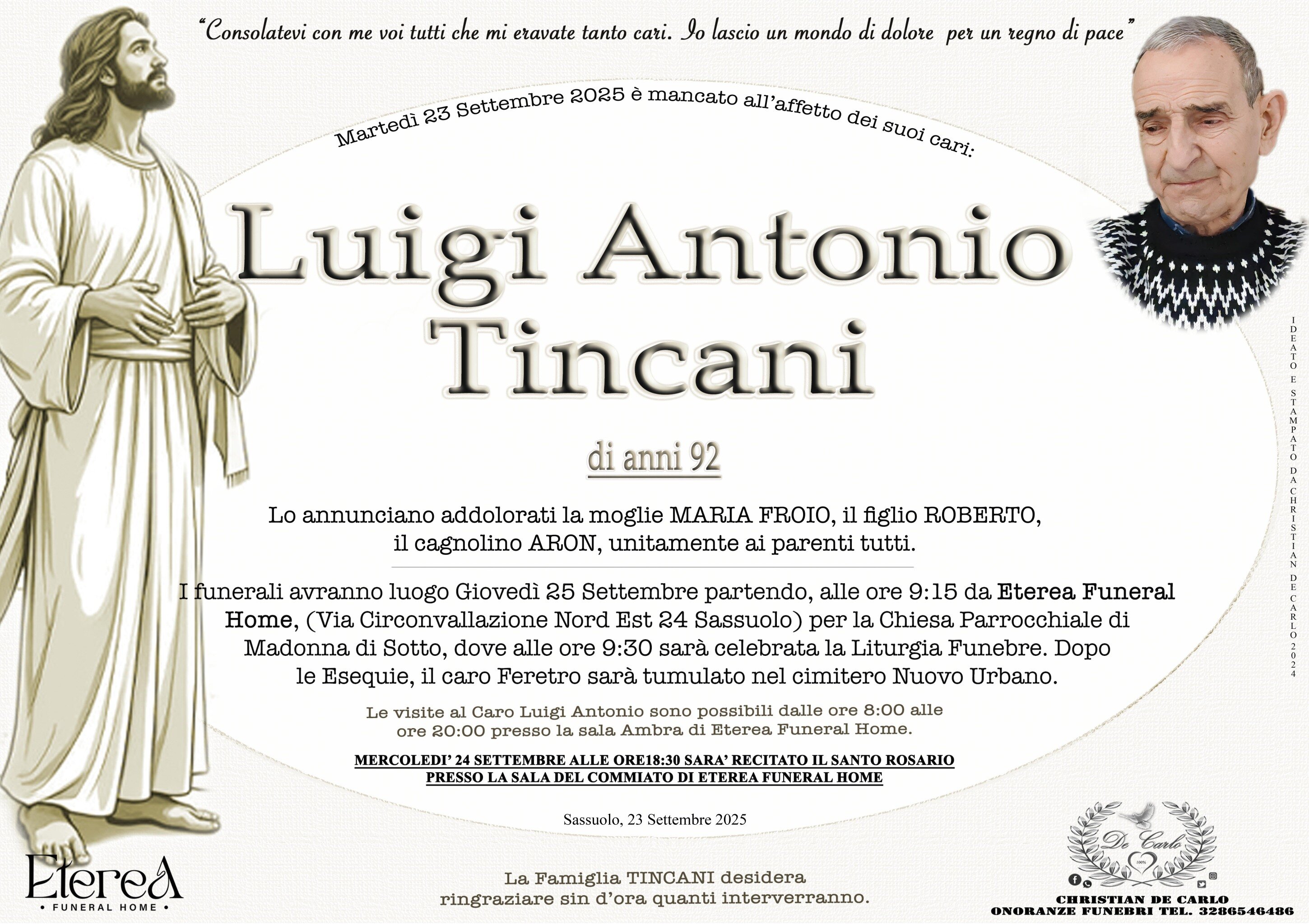 Luigi Antonio Tincani di anni 92
