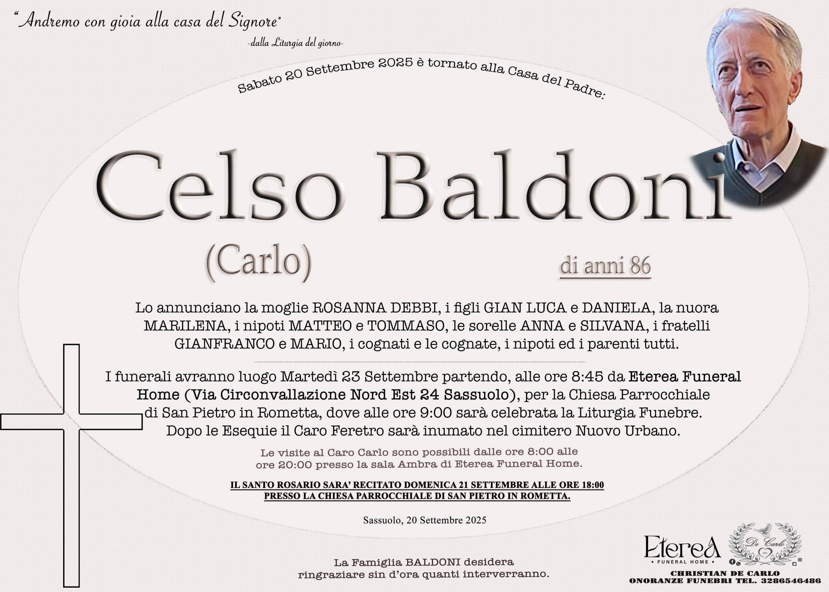 Celso (Carlo) Baldoni di anni 86