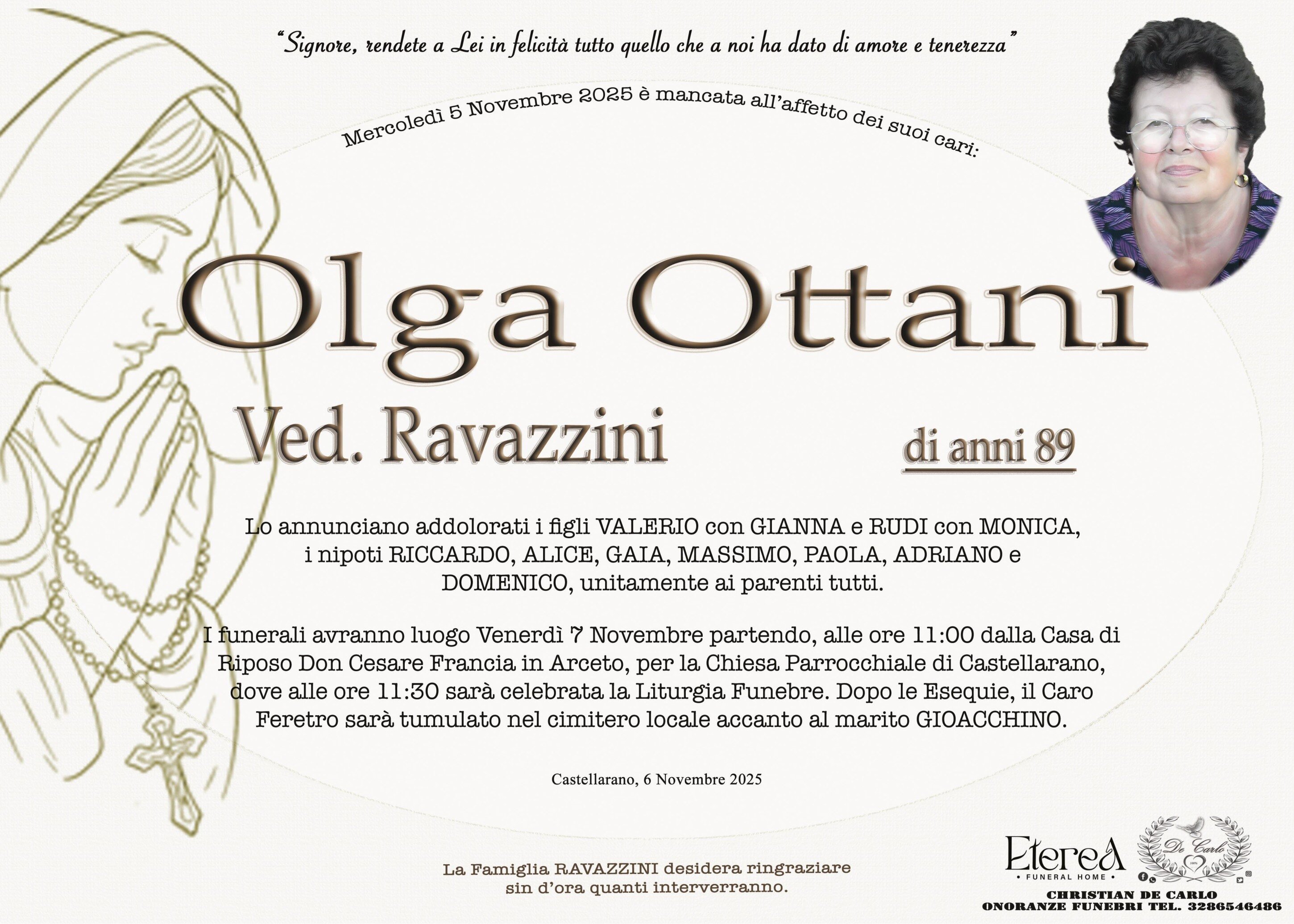 Olga Ottani Ved. Ravazzini di anni 89
