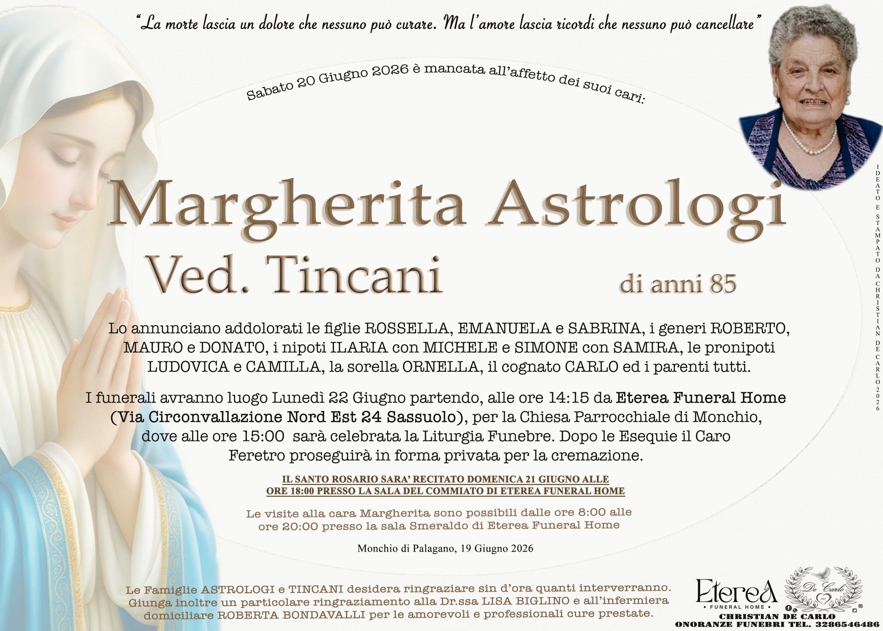 Margherita Astrologi Ved. Tincani di anni 85