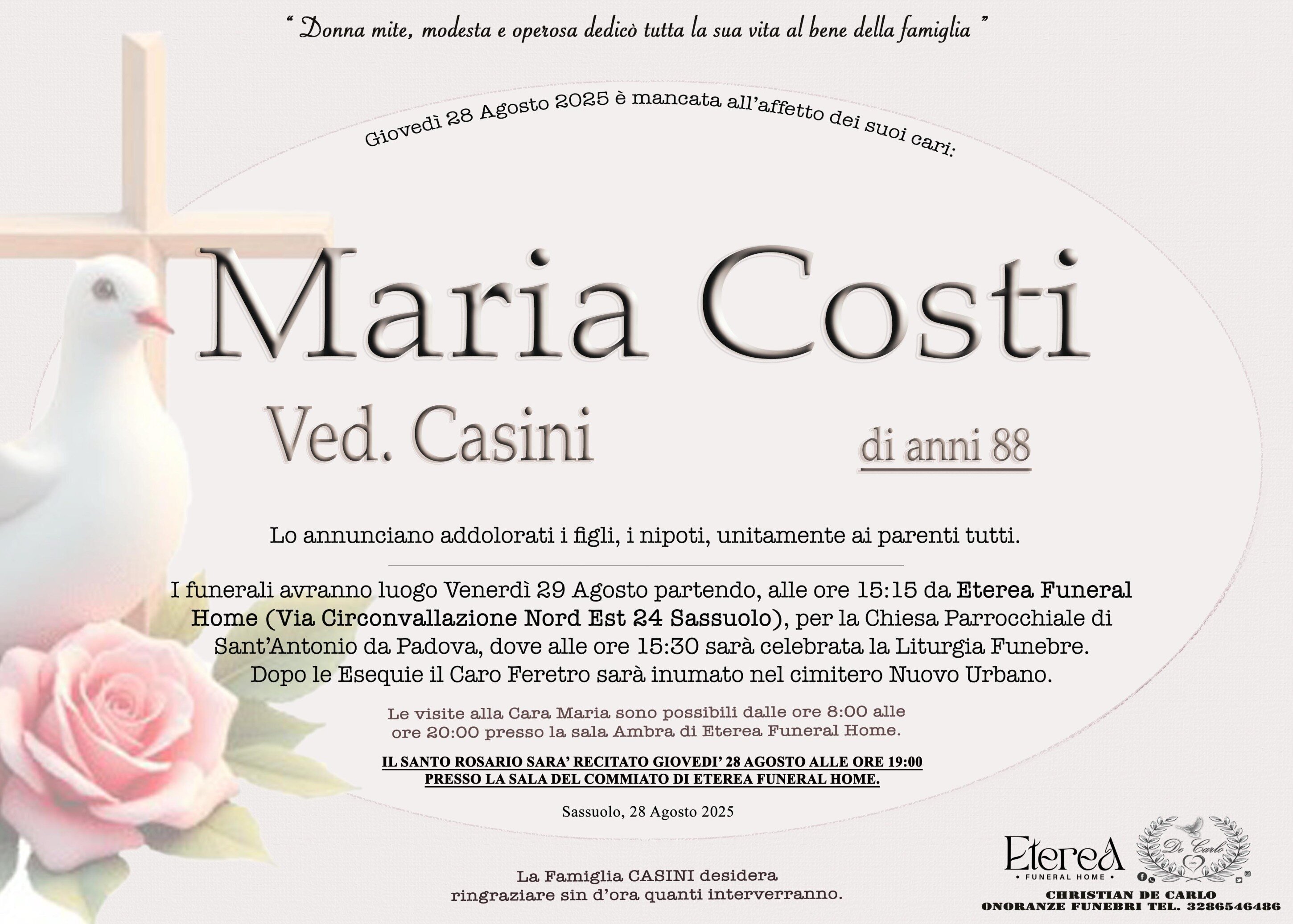 Maria Costi Ved. Casini di anni 88