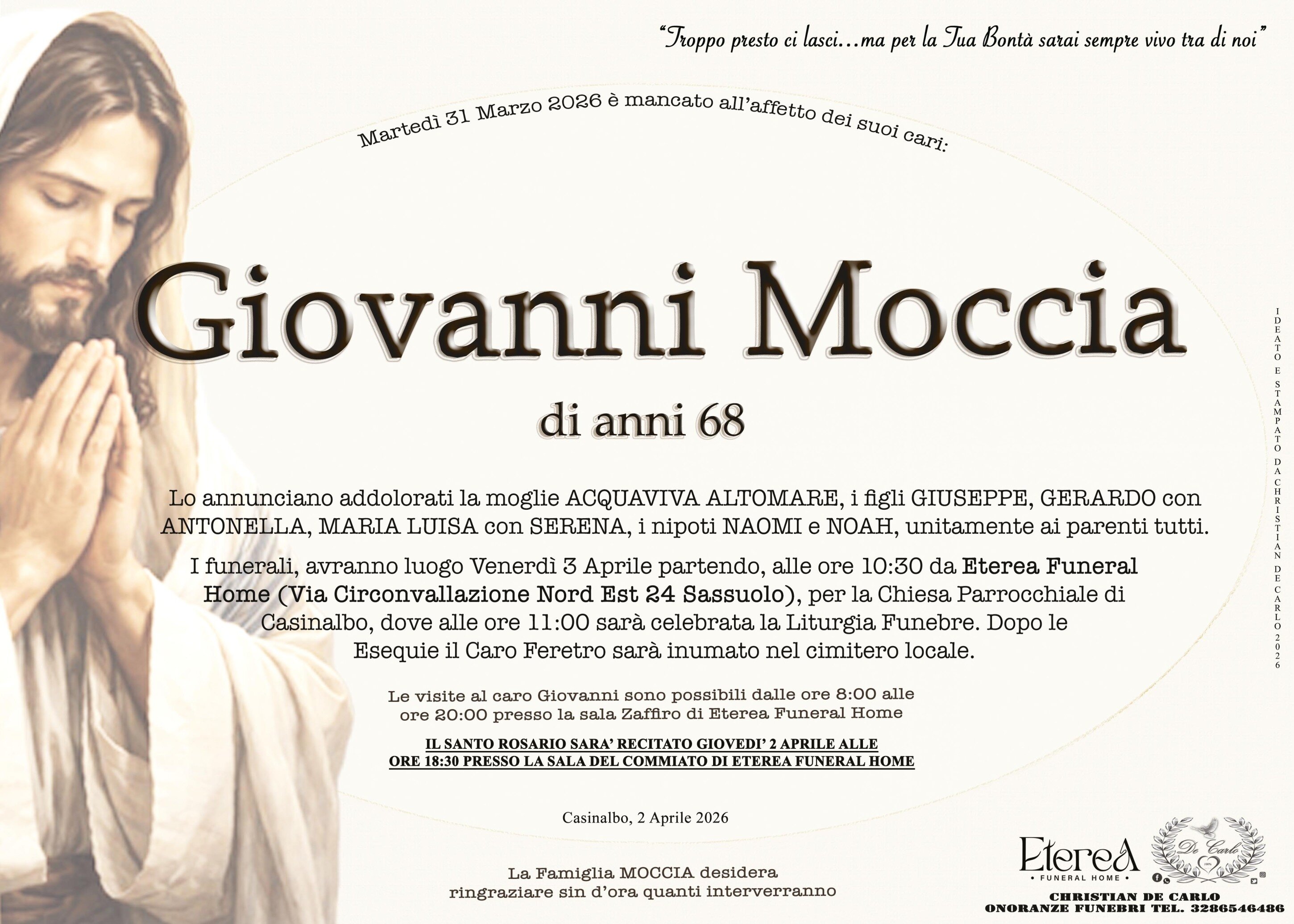 Giovanni Moccia di anni 67