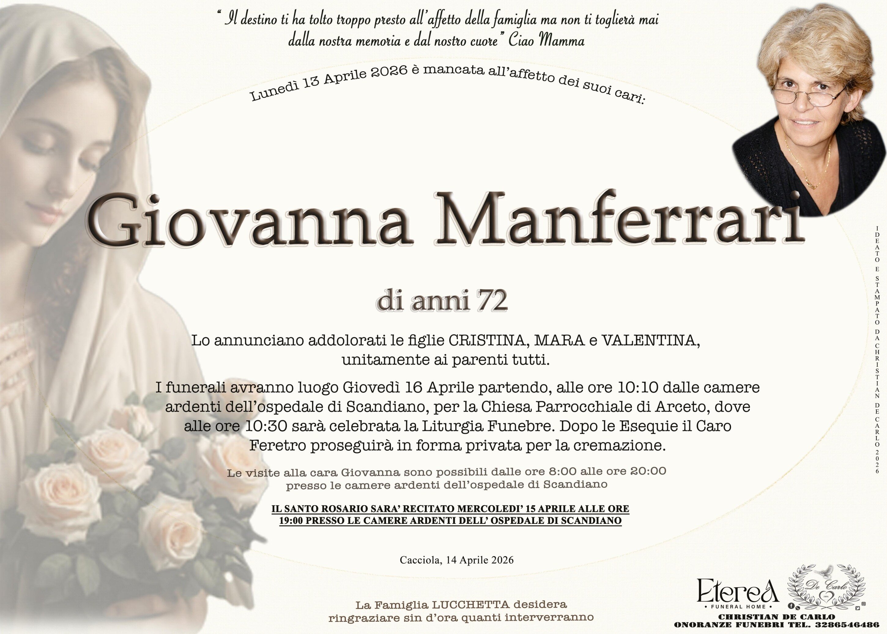 Giovanna Manferrari di anni 72
