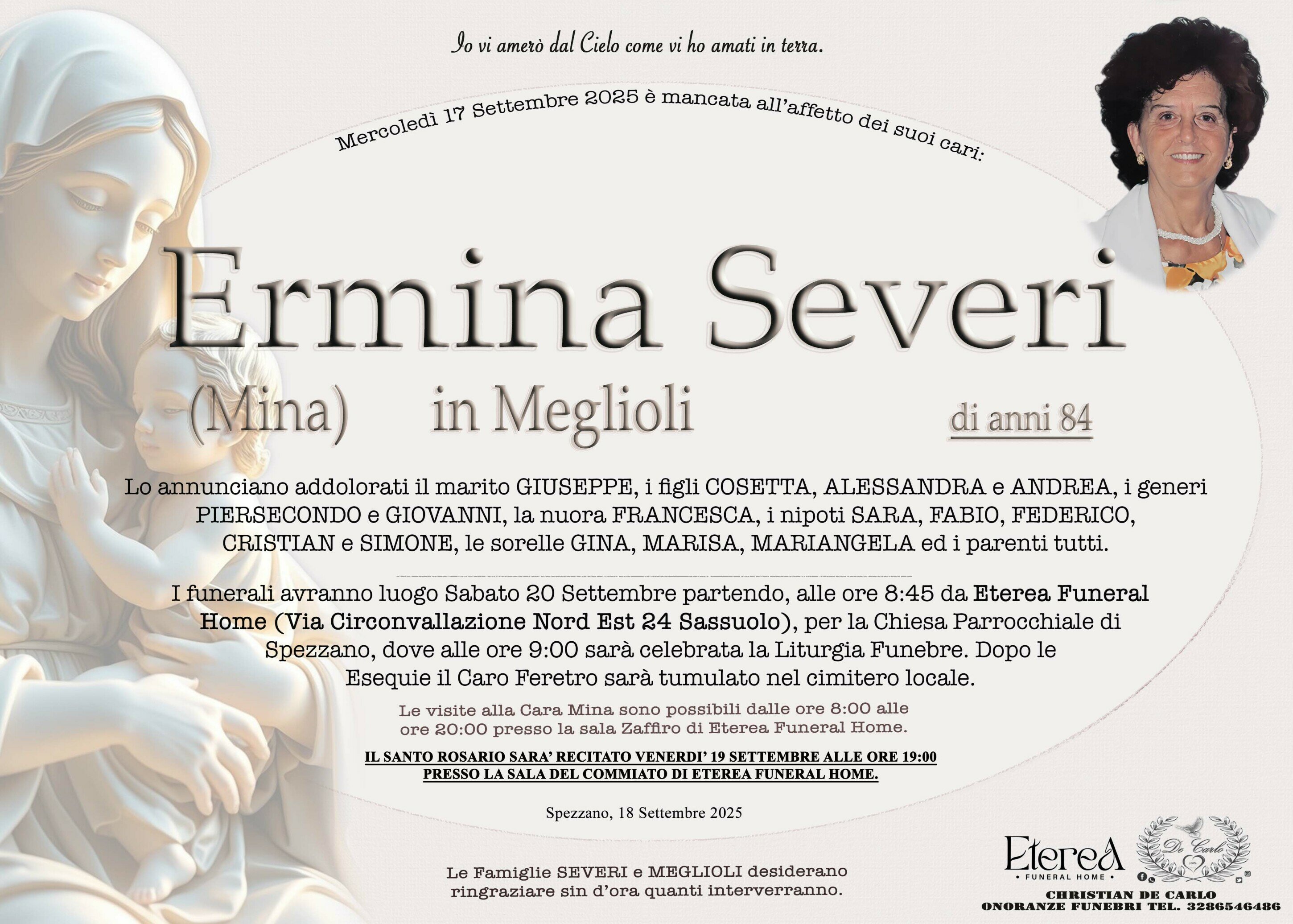 Ermina (Mina) Severi in Meglioli di anni 84