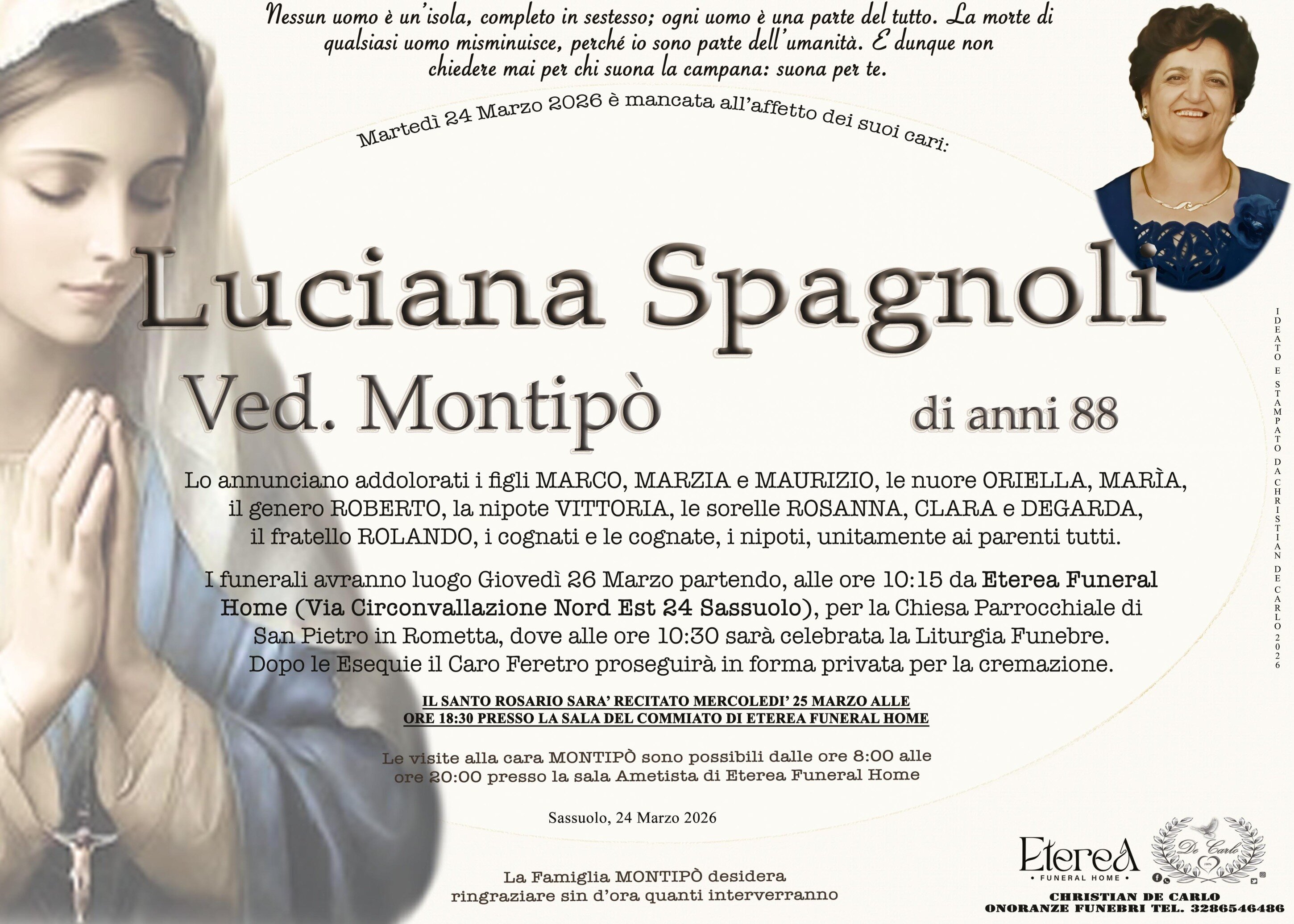 Luciana Spagnoli Ved. Montip&ograve; di anni 88
