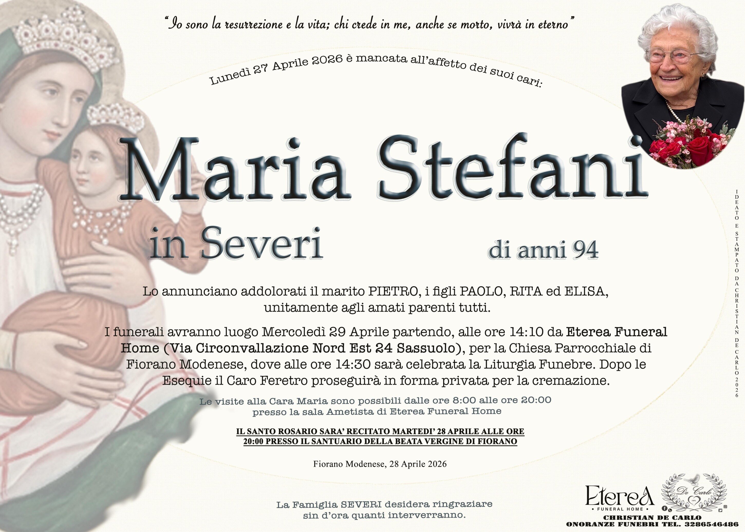 Maria Stefani in Severi di anni 94 Maria Stefani in Severi di anni 94