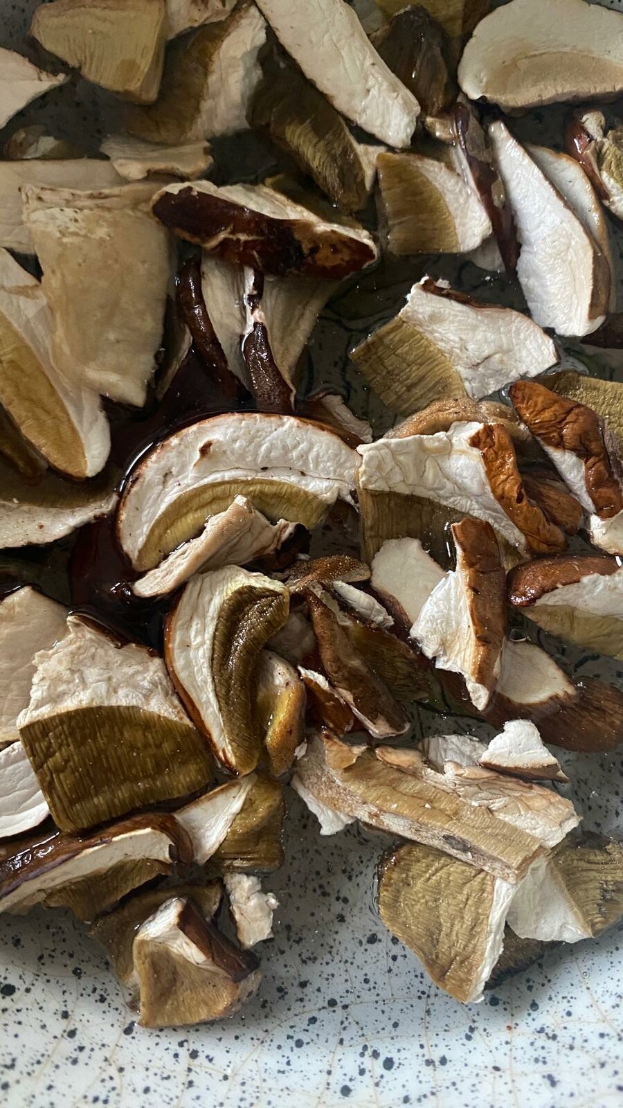 funghi-secchi-in-ammollo.jpeg dettaglio dell'impiattamento del risotto alle trombette dei morti
