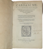 gerolamo-cardano-jacques-peletier-contradicentium-medicorum-libri-duo-insieme-con-de-conciliatione-locorum-galeni-parisiis-apud-iacobum-maceum-in-monte-d-hylarij-sub-signo-pyramidis-1565