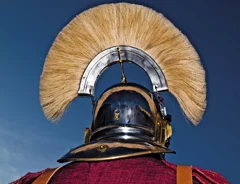 Roman legionary, a centurion photographed from behind, 
