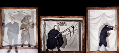  a photographic triptych of the horsemen of the Apocalypse taken in the studio; this depicts Death