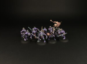 warhammer age of sigmar painting commission flesh-eater-courts crypt ghouls unit infantry horde professional miniature painting service high quality display level purple skin tones feral poses bone trophies rusted weapons custom painted miniatures rospaint studio best miniature painter worldwide shipping