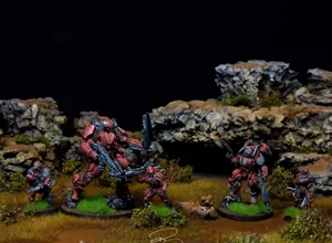 Yu Jing heavy armor and elite infantry miniatures for Infinity The Game, custom painted in crimson and black by RosPaint Studio. Yu Jing heavy armor and elite infantry miniatures for Infinity The Game, custom painted in crimson and black by RosPaint Studio.