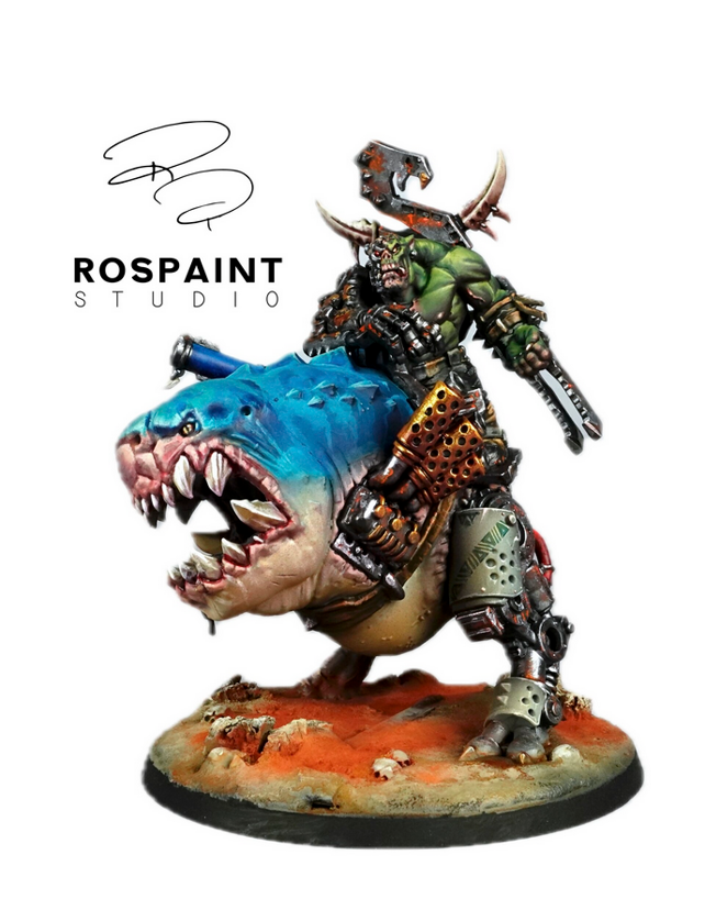 Warhammer 40k painting commission service professional hand painted miniatures Orks Beastboss on Squighog high quality display level RosPaint Studio miniature painter