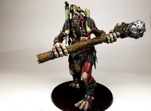 King Brodd Mega-Gargant front view Warhammer Age of Sigmar miniature painting service by RosPaint Studio Sons of Behemat leader dragon skull crown tribal bone weapon centerpiece wargaming commission