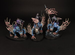 warhammer age of sigmar painting commission flesh-eater-courts morbeheg knights unit flying cavalry professional miniature painting service high quality display level blue skin tones leathery wing membranes bone armor detail heraldry banners custom painted miniatures rospaint studio best miniature painter worldwide shipping
