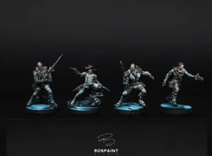 Professional commission painting for O-12 Infinity The Game miniatures by RosPaint Studio, featuring a monochrome noir scheme and electric blue OSL lighting effects. Professional commission painting for O-12 Infinity The Game miniatures by RosPaint Studio, featuring a monochrome noir scheme and electric blue OSL lighting effects.