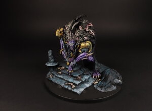 warhammer age of sigmar painting commission flesh-eater-courts ushoran mortarch of delusion grand justice professional miniature painting service high quality display level purple skin tones realistic fur textures gold NMM armor scenic stone base custom painted miniatures rospaint studio best miniature painter worldwide shipping