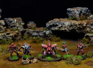 Yu Jing heavy infantry and combat remote for Infinity The Game, custom painted in deep red with desert basing by RosPaint Studio. Yu Jing heavy infantry and combat remote for Infinity The Game, custom painted in deep red with desert basing by RosPaint Studio.