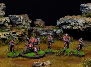 Yu Jing tactical drone and heavy infantry miniatures for Infinity The Game, custom painted in deep red by RosPaint Studio. Yu Jing tactical drone and heavy infantry miniatures for Infinity The Game, custom painted in deep red by RosPaint Studio.