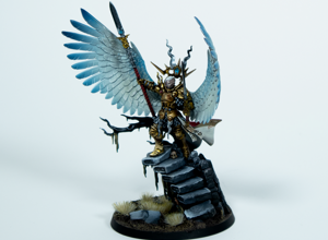 warhammer age of sigmar painting commission stormcast eternals yndrasta celestial spear winged hero gold armor painting non metallic metal nmm feather detailing blue wing gradients scenic base professional miniature painting service high quality display level custom painted miniatures rospaint studio best miniature painter worldwide shipping